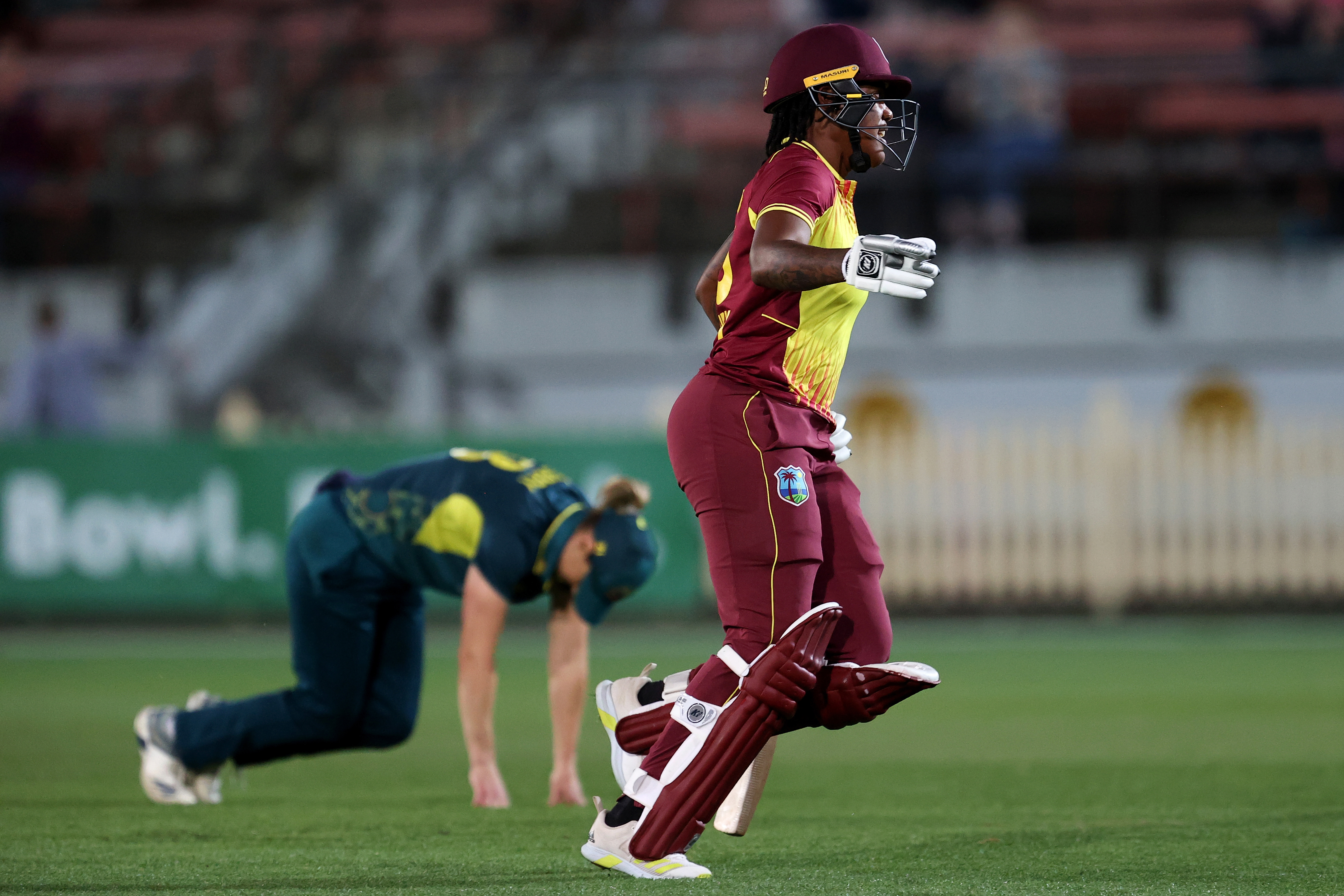 Chinelle Henry runs between wickets during game two of the T20I series between Australia and the West Indies at North Sydney Oval.
