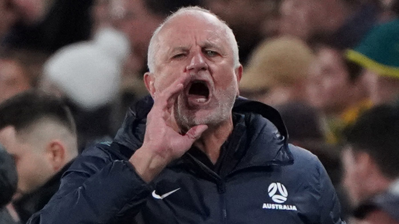 Socceroos coach Graham Arnold in action during the team's friendly against New Zealand in 2023