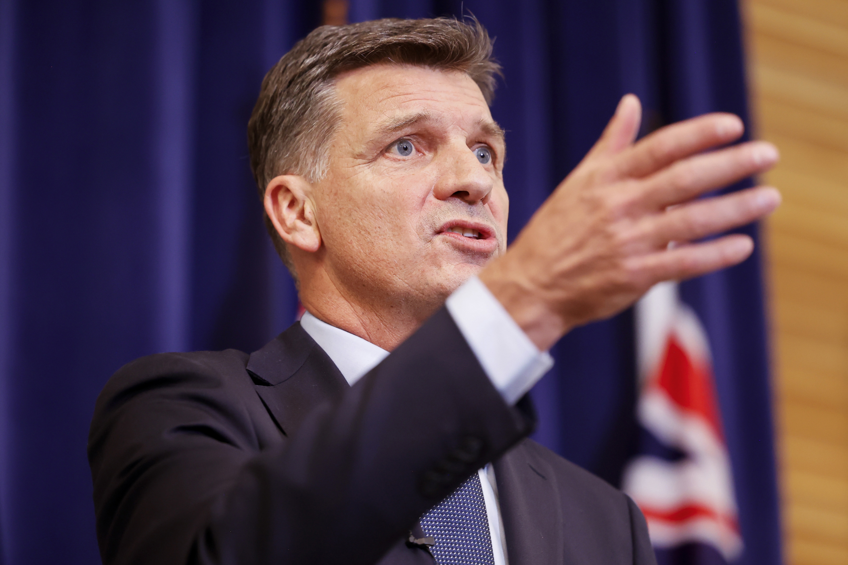 Opposition Leader Angus Taylor speaks during a press conference