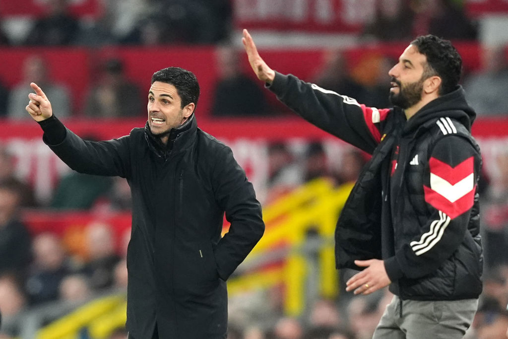 Arsenal manager Mikel Arteta (left) and Manchester United manager Ruben Amorim during the Premier League match at Old Trafford.