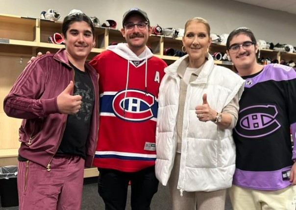 Celine Dion with her three sons in November 2023.