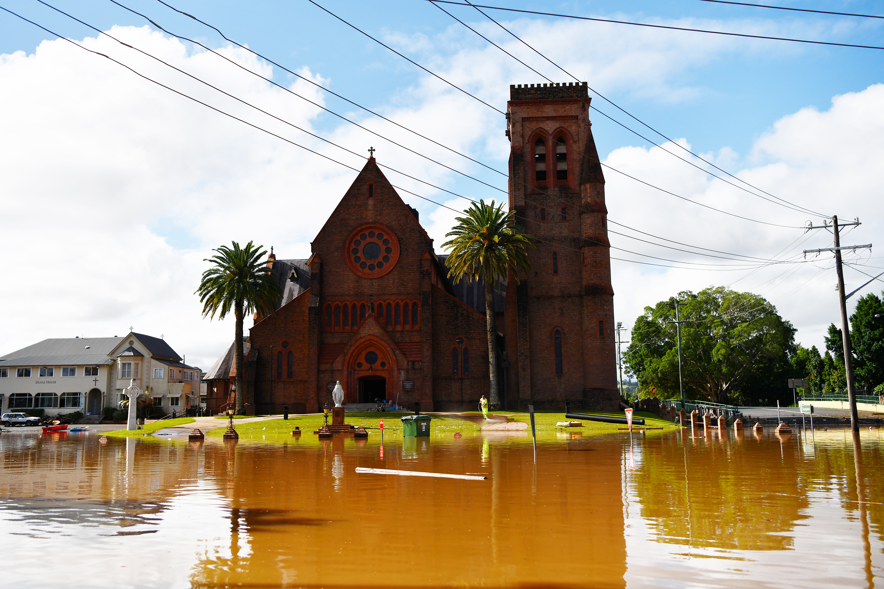 Cleaning begins at St Carthage's Cathedral on Leycester St in Lismore after severe flooding hit the town. 