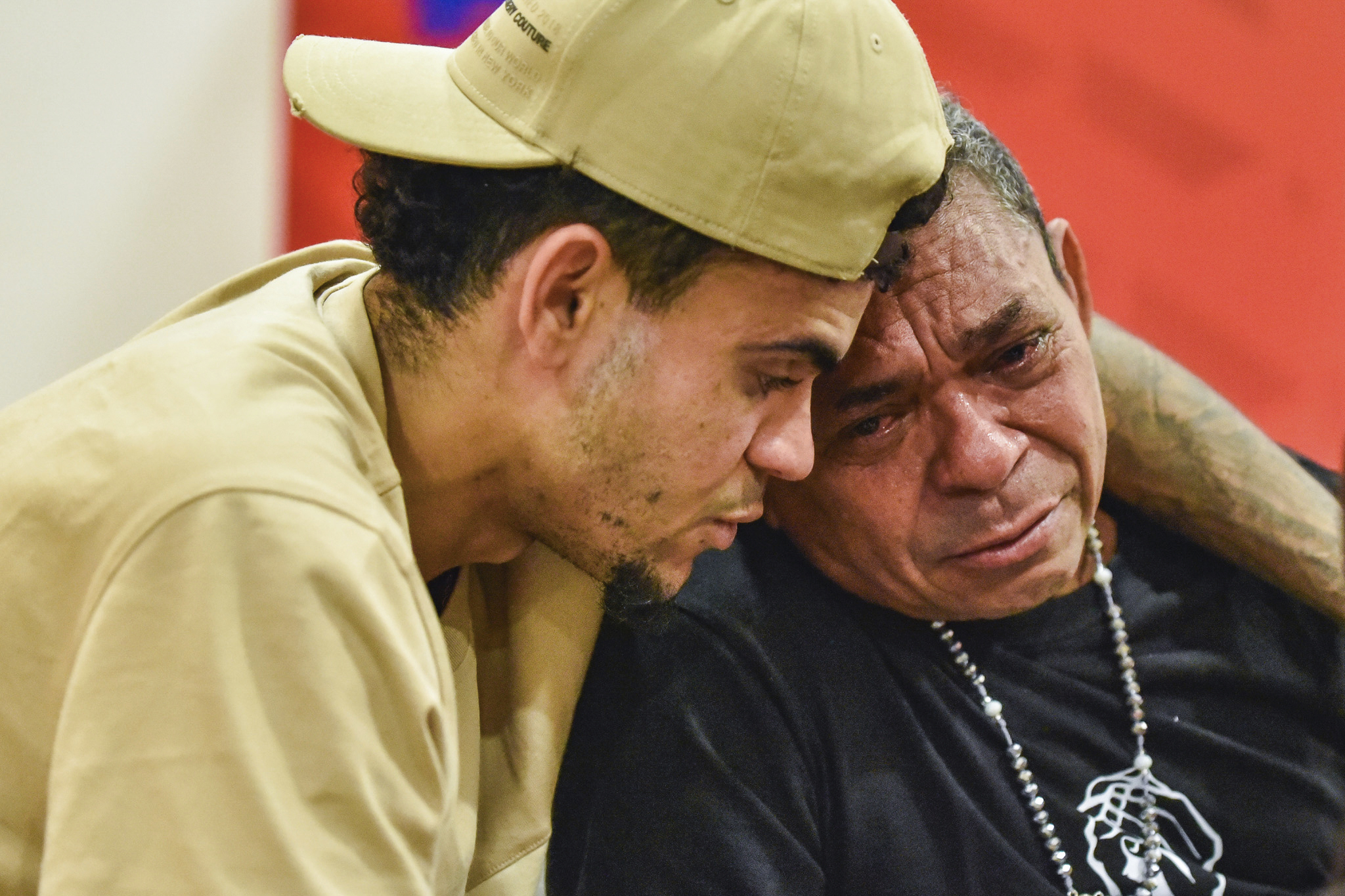 Luis Díaz reuniting with his father Luis Manuel Díaz, days after he was released by his kidnappers in Colombia.