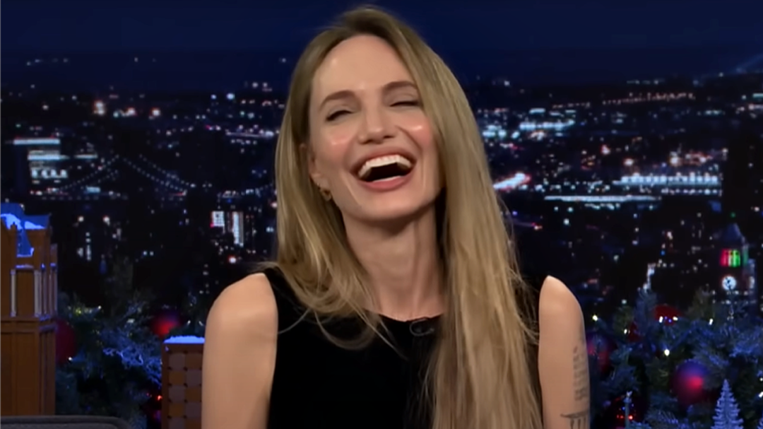 Angelina Jolie goes barefoot on The Tonight Show Starring Jimmy Fallon, December 2024