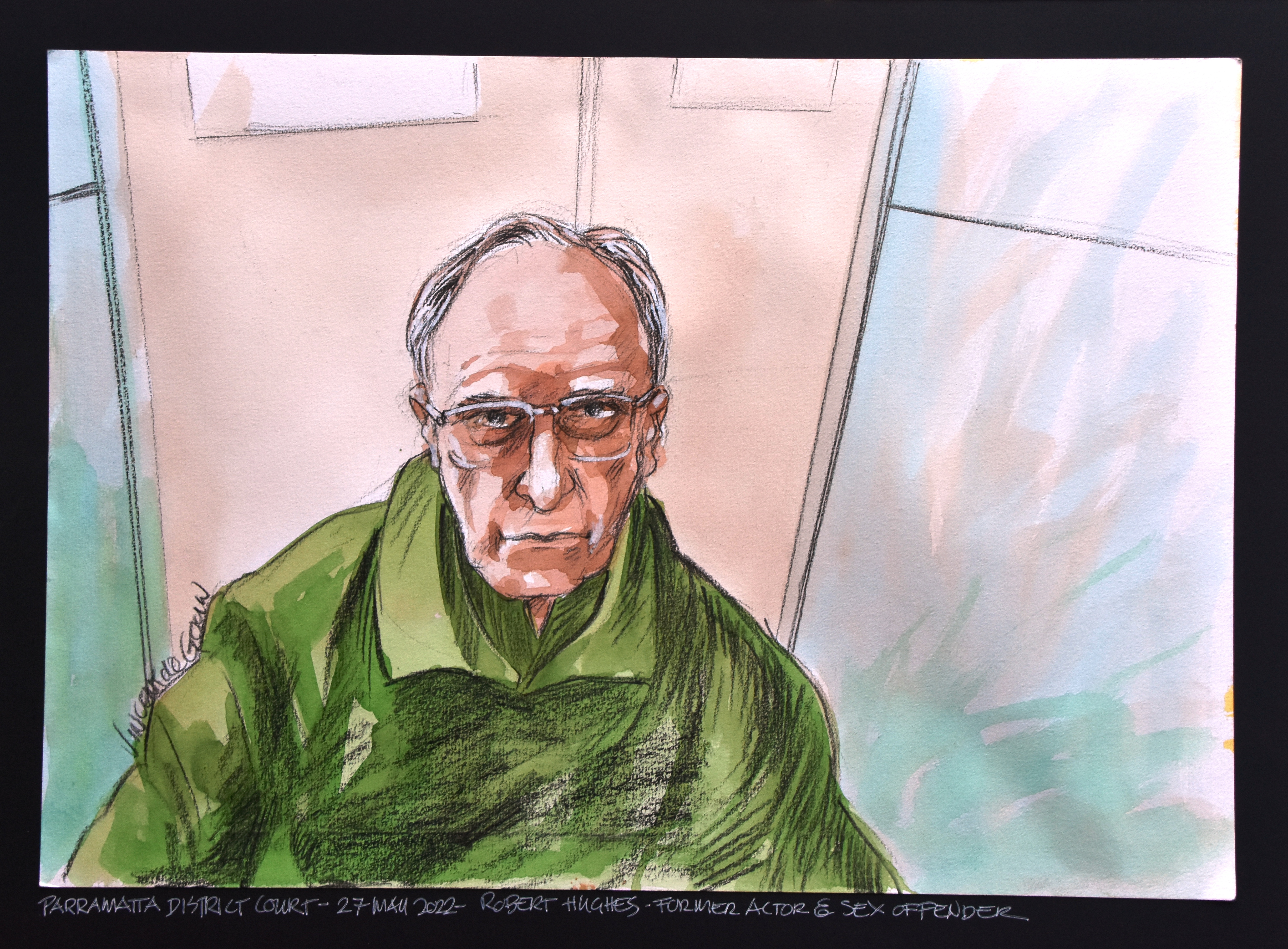 Court sketch of former Hey Dad! star and convicted child sex offender Robert Hughes.