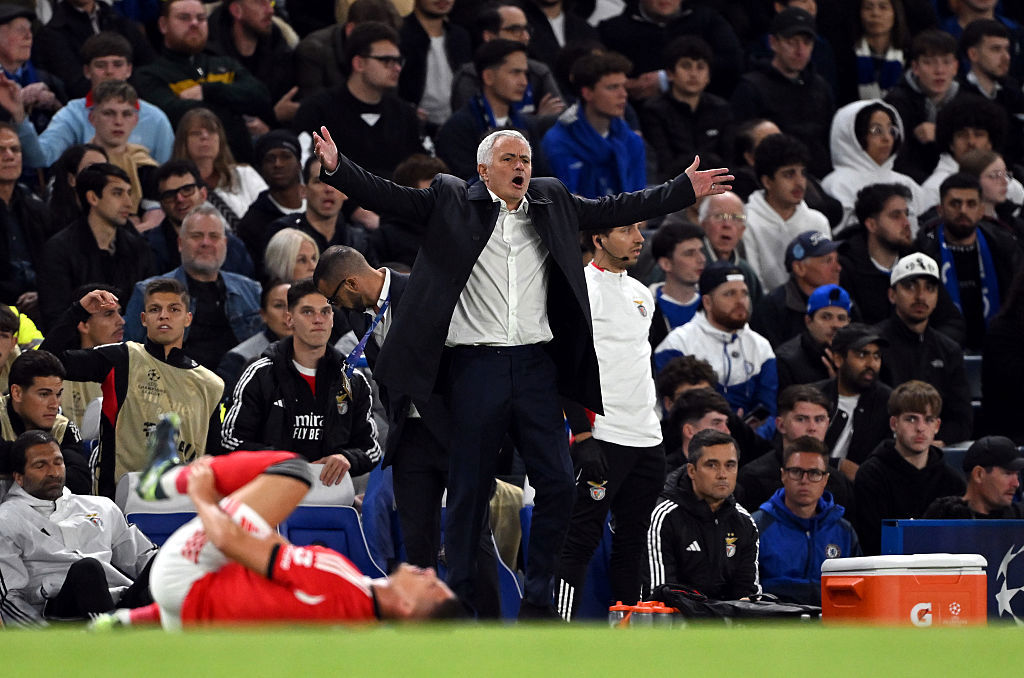 Jose Mourinho of Benfica reacts.