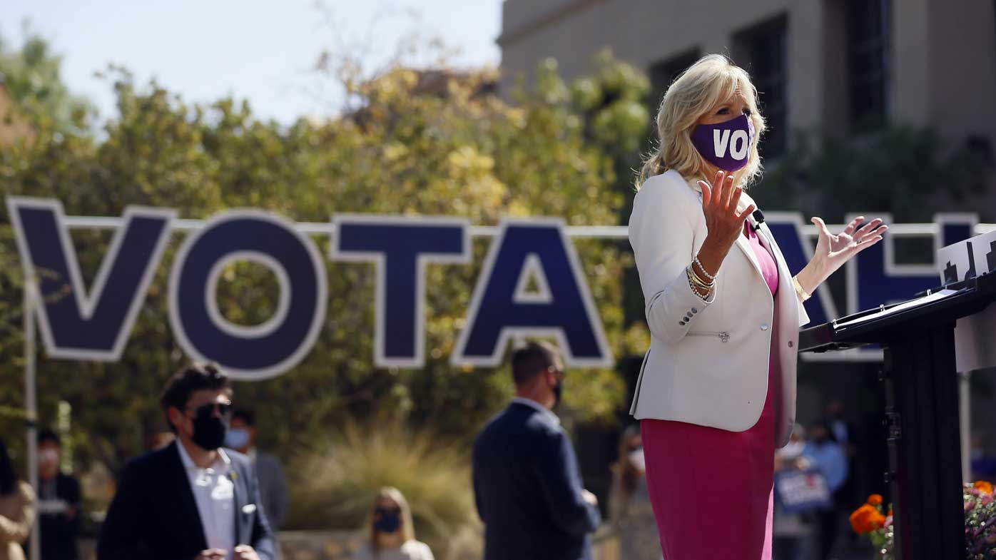 Jill Biden speaks in support of her husband at a campaign rally in El Paso, Texas.