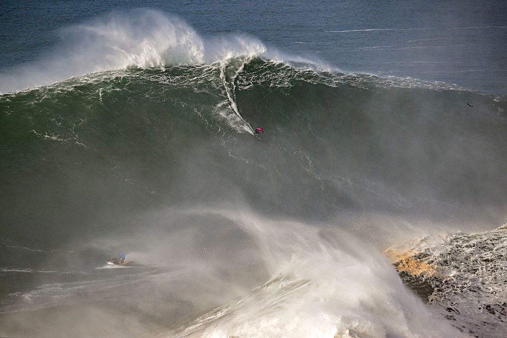 Lucas Chianca rides a wave during the TUDOR Nazare Big Wave Challenge.