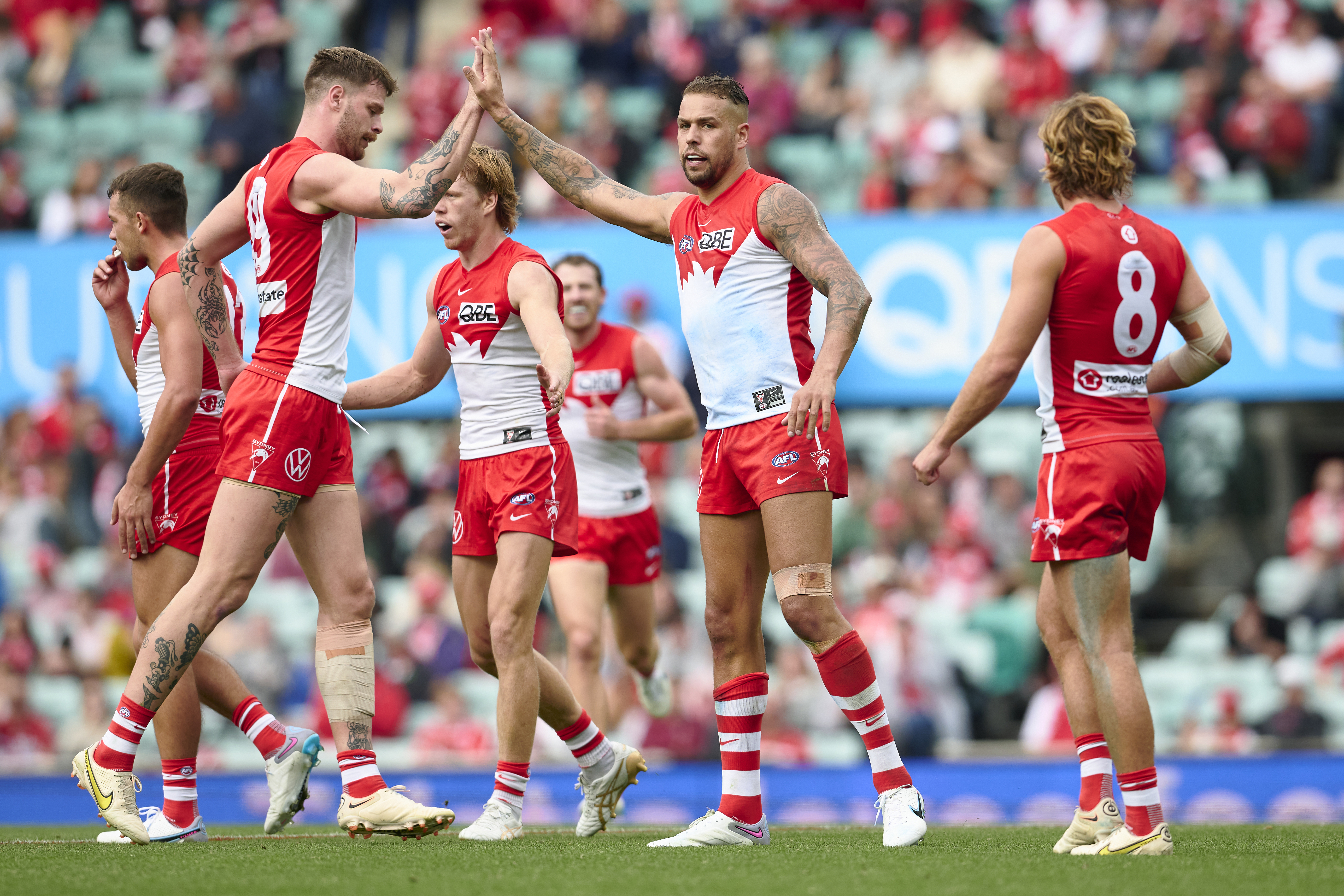 Lance Franklin kicked three goals against the Giants but it wasn't enough to get the Swans a win