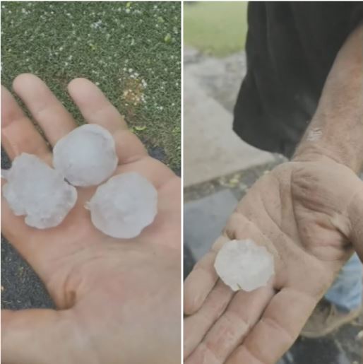 Four-centimetre pieces of hail fell in Beaudesert, west of the Gold Coast, in the short-lived wave of storms.