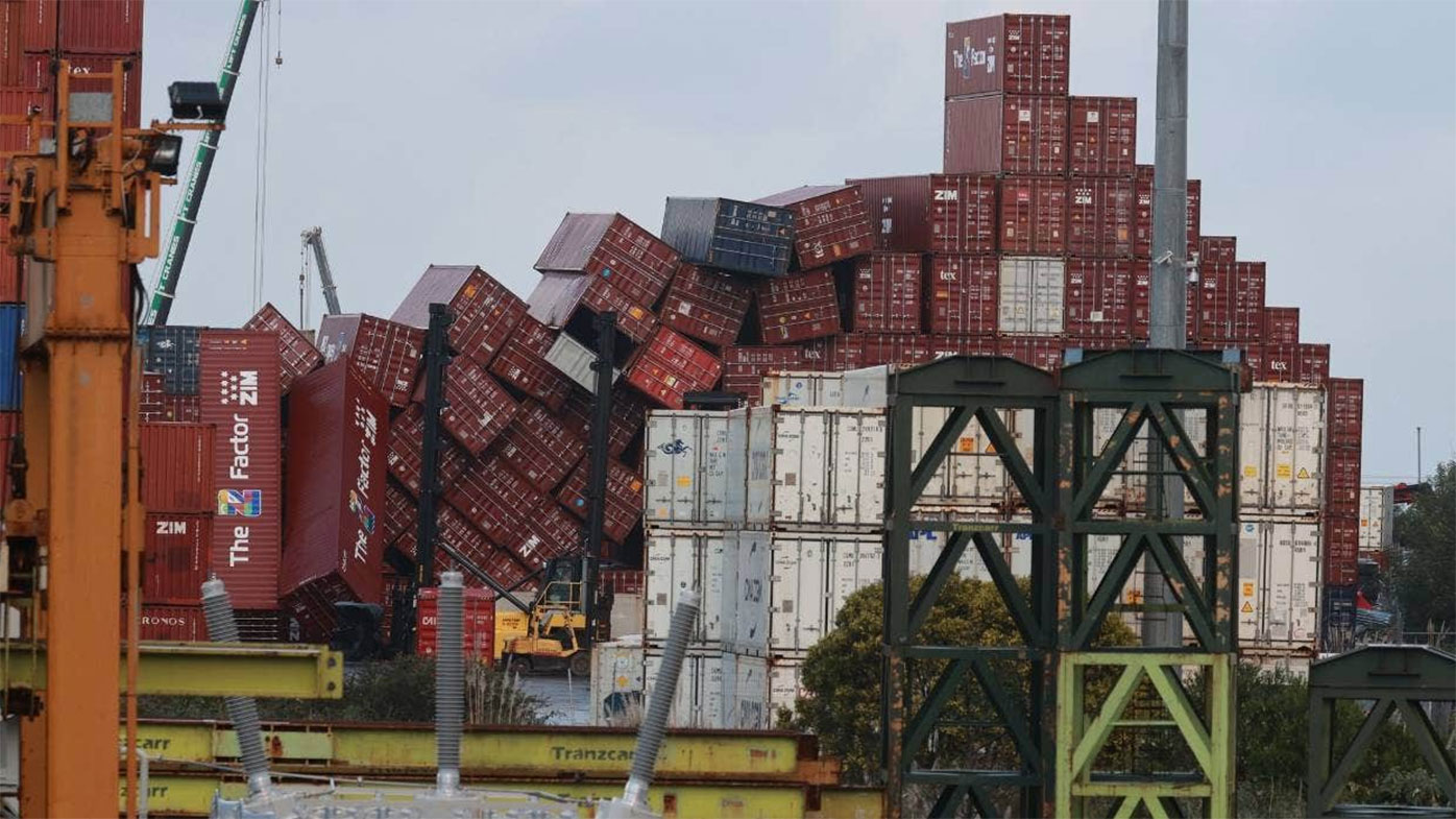 Containers at a Ports of Auckland facility in Wiri had toppled in the wind.