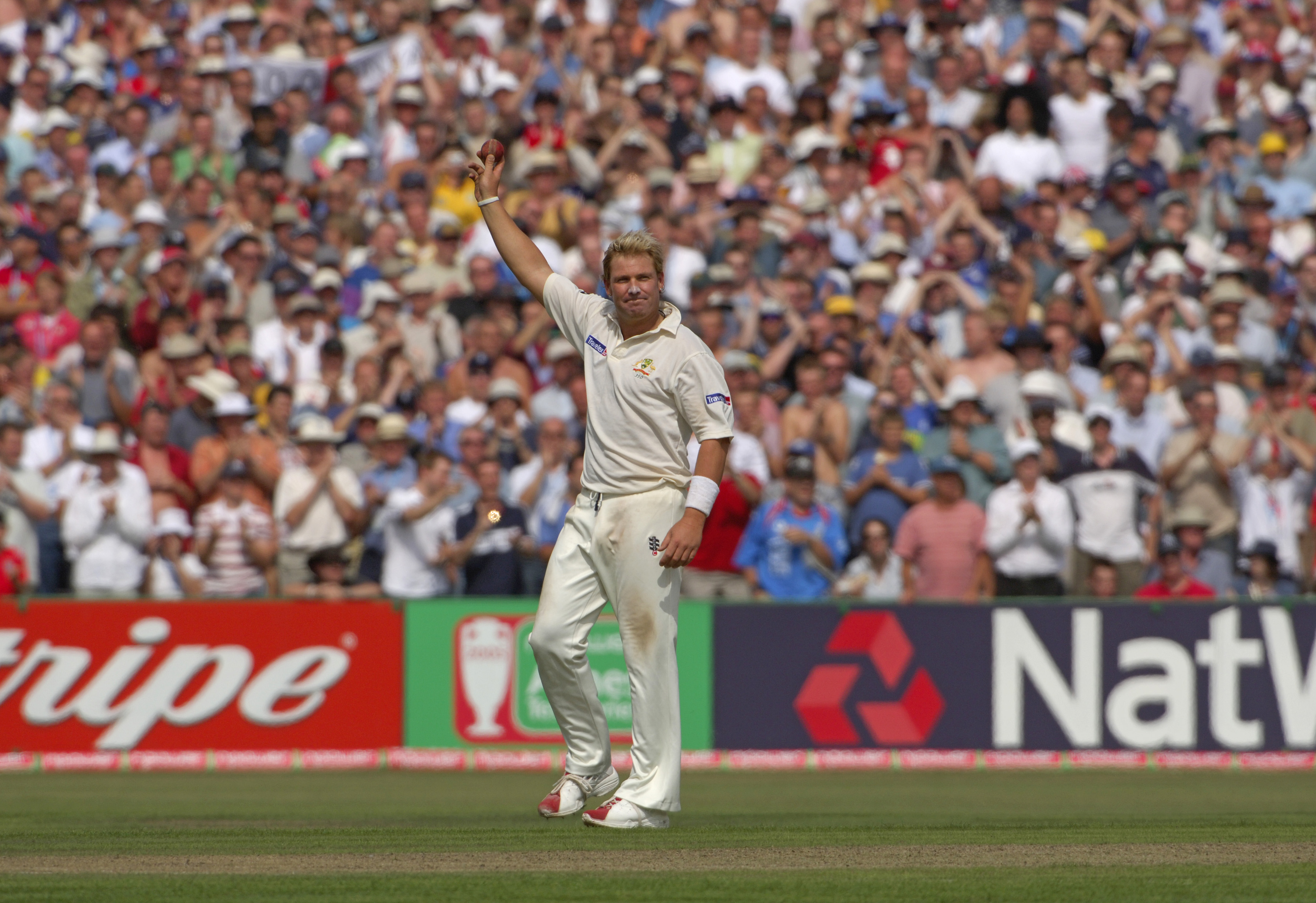 Shane Warne after taking his 600th Test wicket at the 3rd Test England v Australia at Old Trafford 2005.