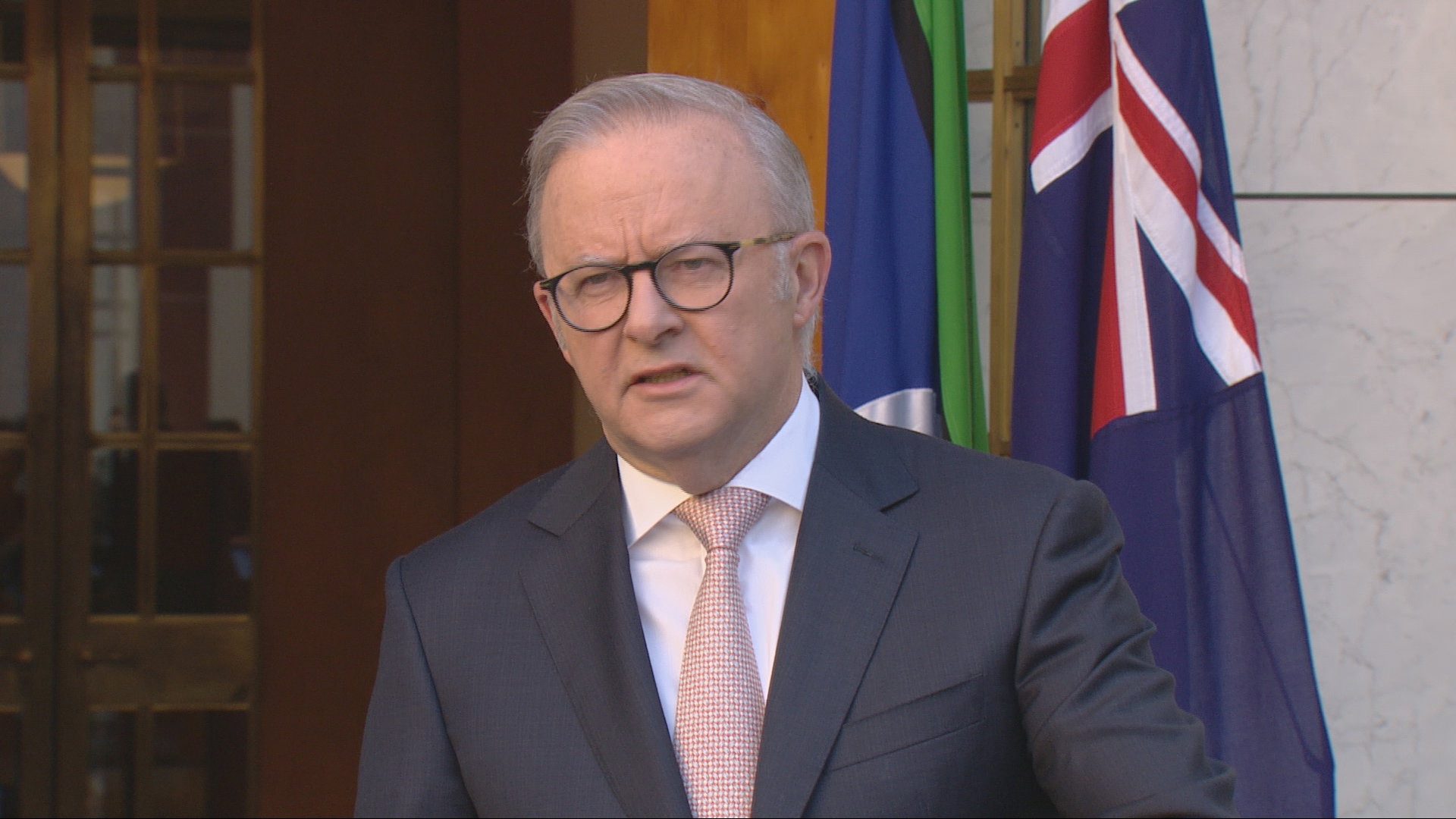 Prime Minister Anthony Albanese at a press conference this morning.