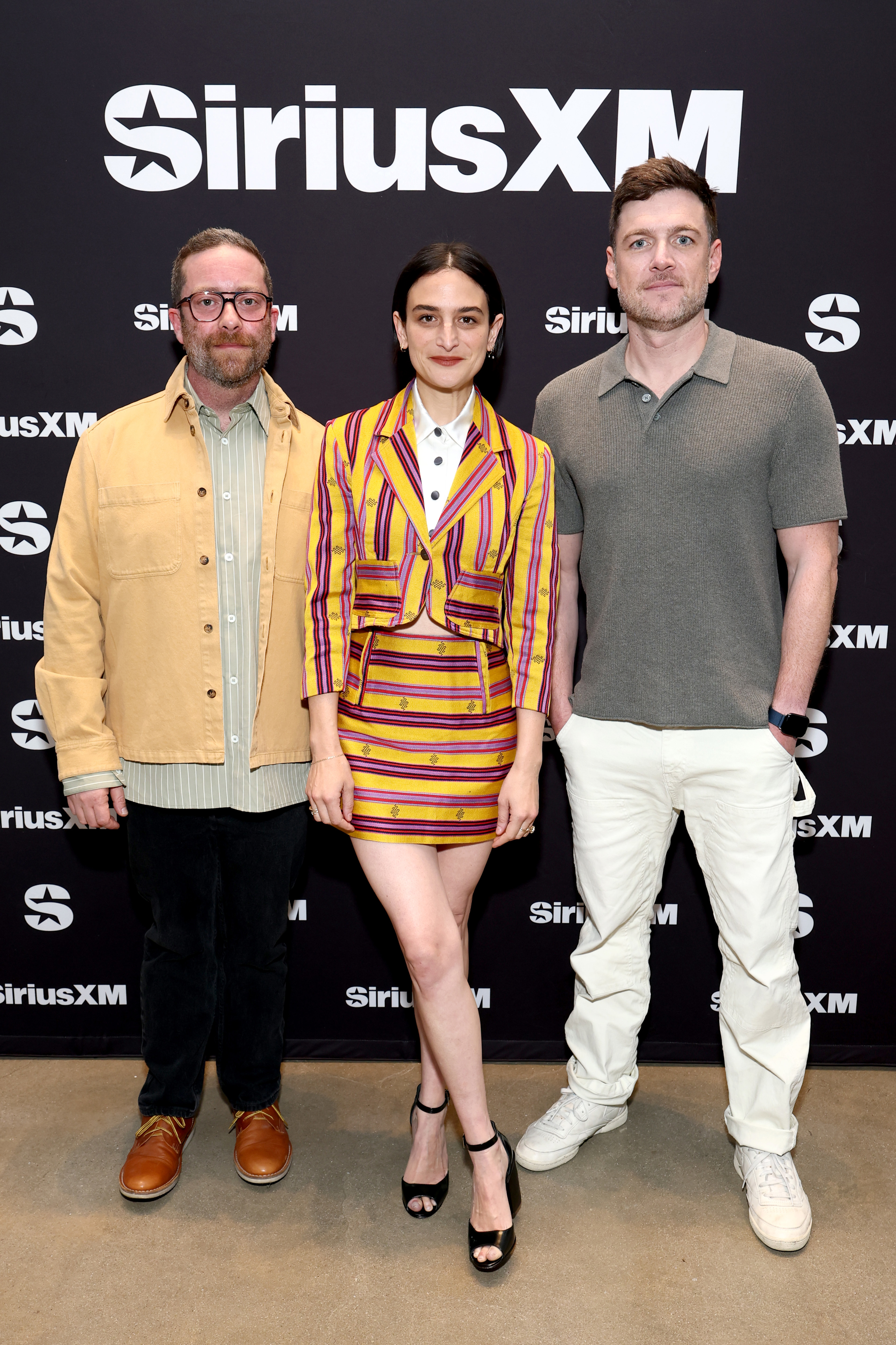 Gabe Liedman, Jenny Slate and Max Silvestri attend the SiriusXM Built With Audio event at Storied NYC on October 06, 2025 in New York City. 