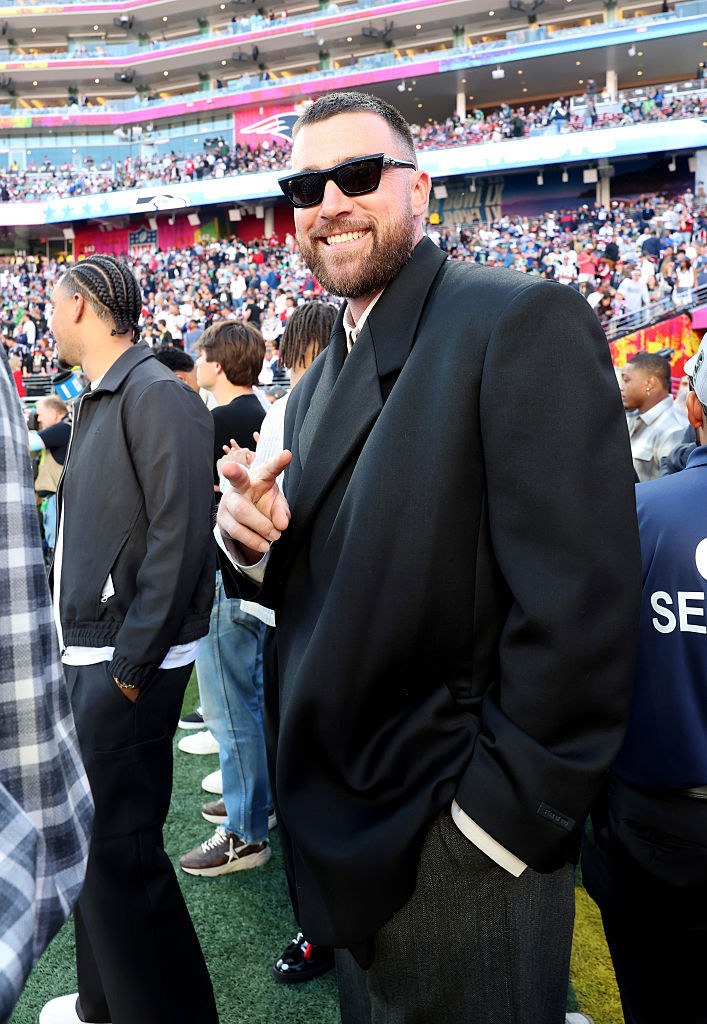 Travis Kelce attends the Super Bowl LX Pregame at Levi's Stadium on February 08, 2026 in Santa Clara, California. 