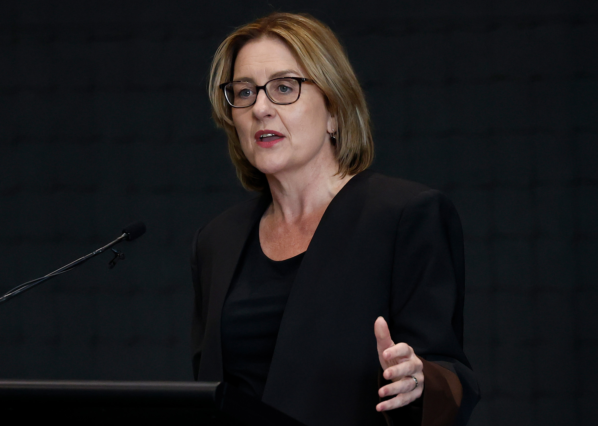 MELBOURNE, AUSTRALIA - NOVEMBER 17: Victorian Premier Jacinta Allan speaks during the Hawthorn Hawks Kennedy Community Centre Opening on November 17, 2025 in Melbourne, Australia. (Photo by Michael Willson/AFL Photos via Getty Images)