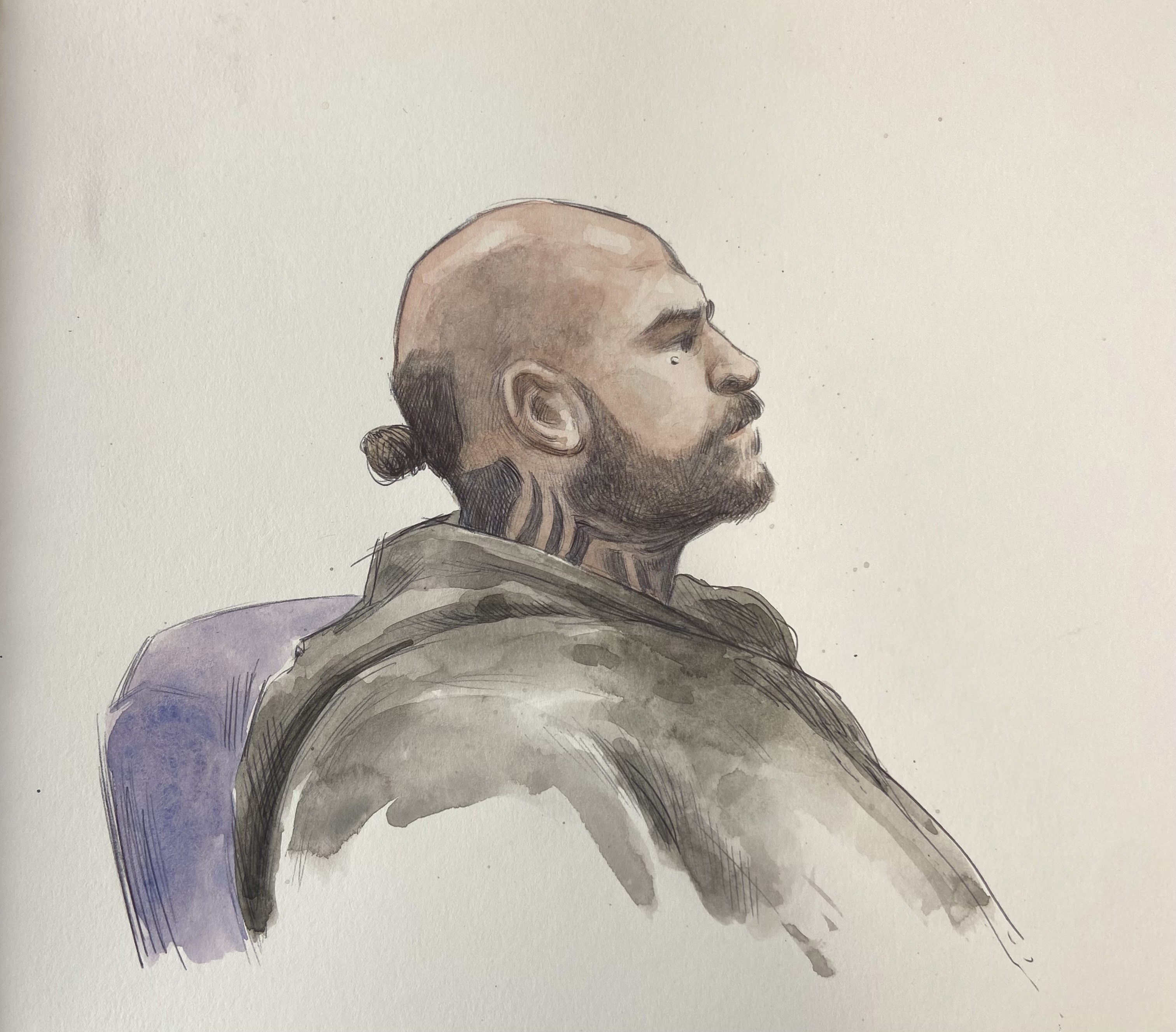 A court sketch of David James Pye.