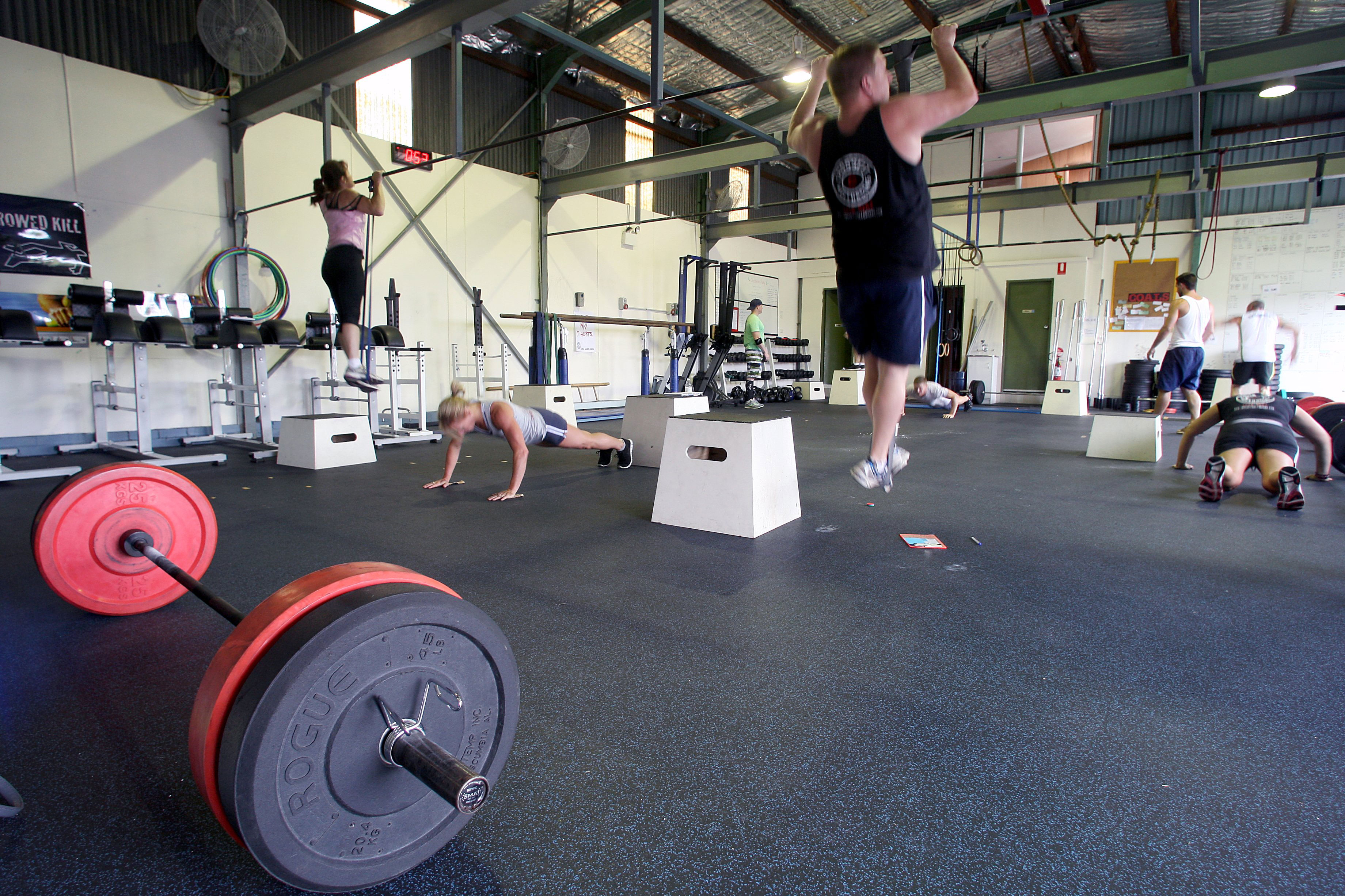 People training at a CrossFit gym in Wollongong, New South Wales.