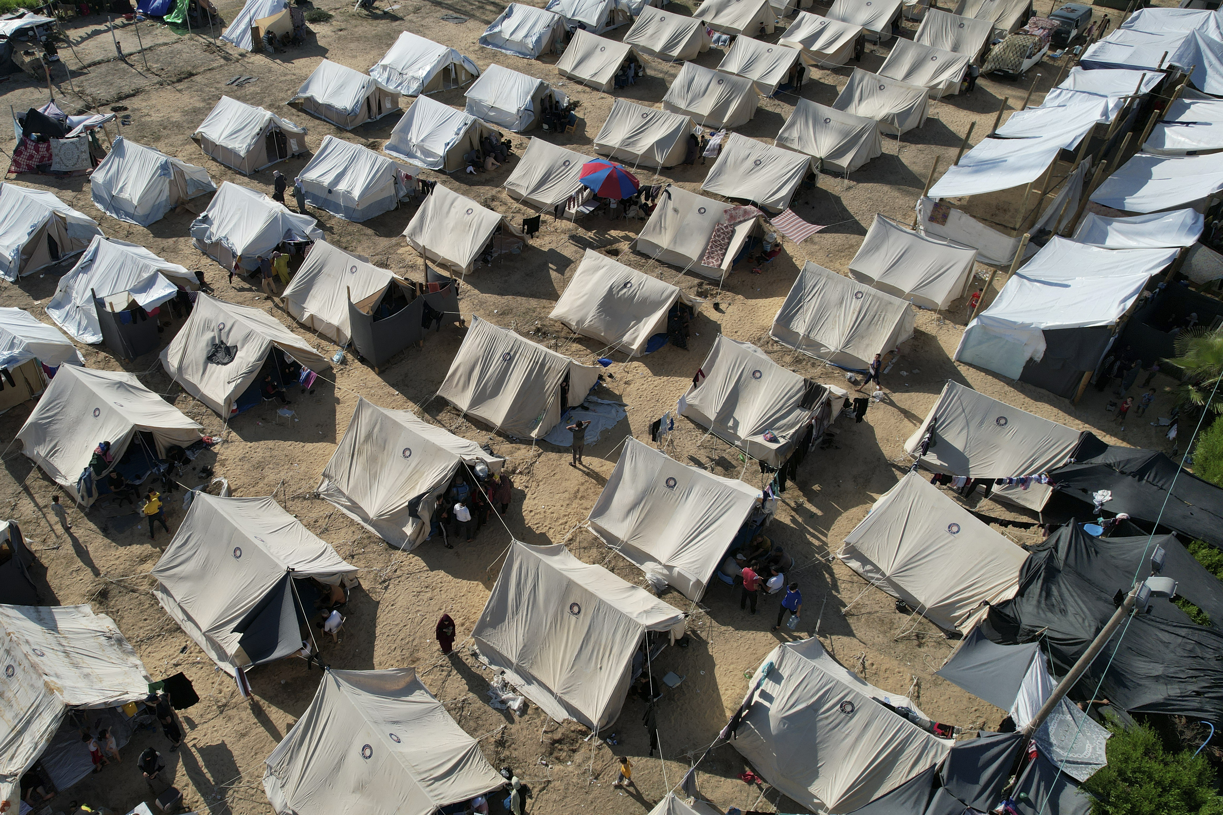 UNDP provided tens set up for Palestinians displaced by the Israeli bombardment of the Gaza Strip, are seen in Khan Younis on Thursday, Oct. 19, 2023.