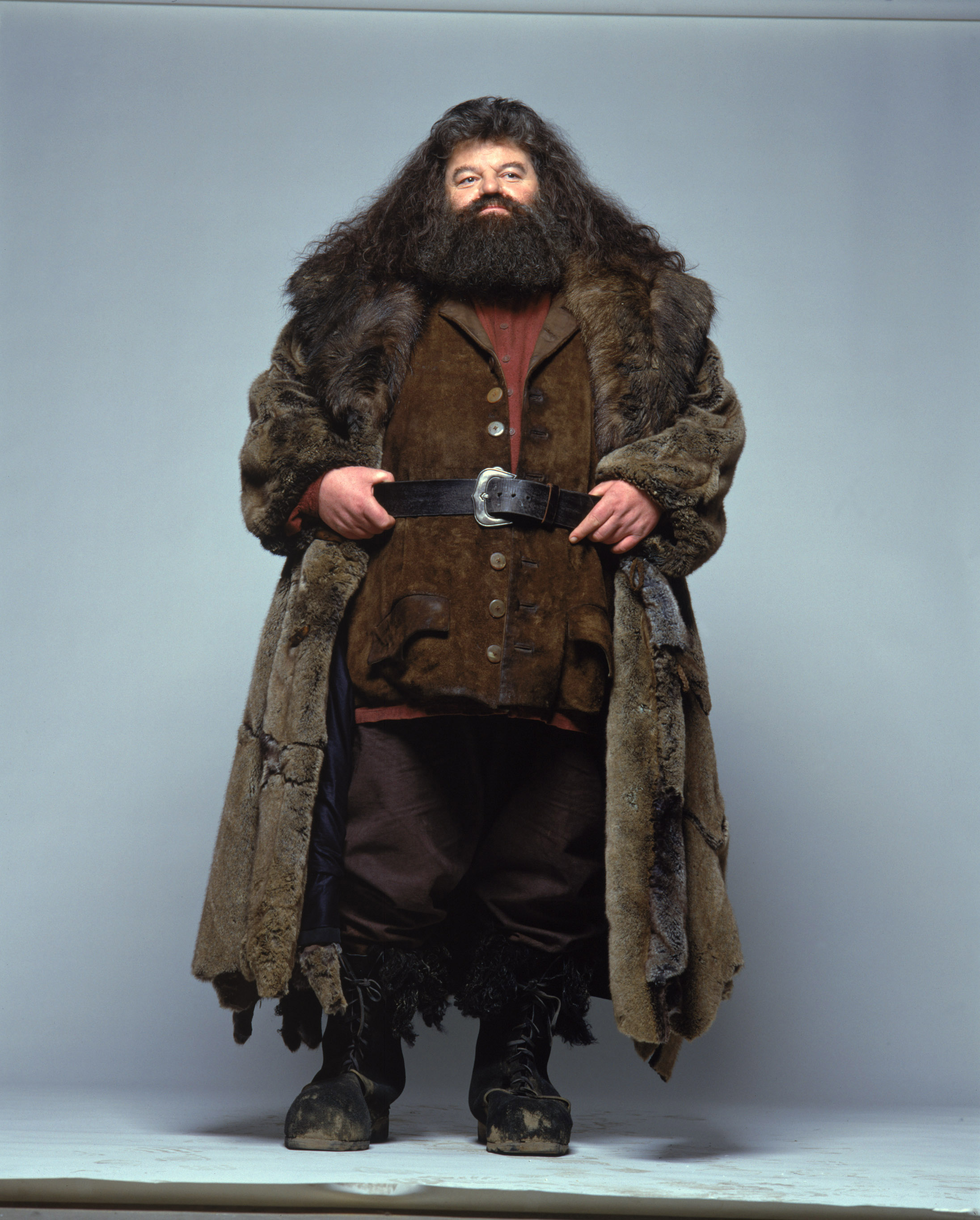 Robbie Coltrane in costume as Hagrid for Harry Potter and The Philosophers Stone