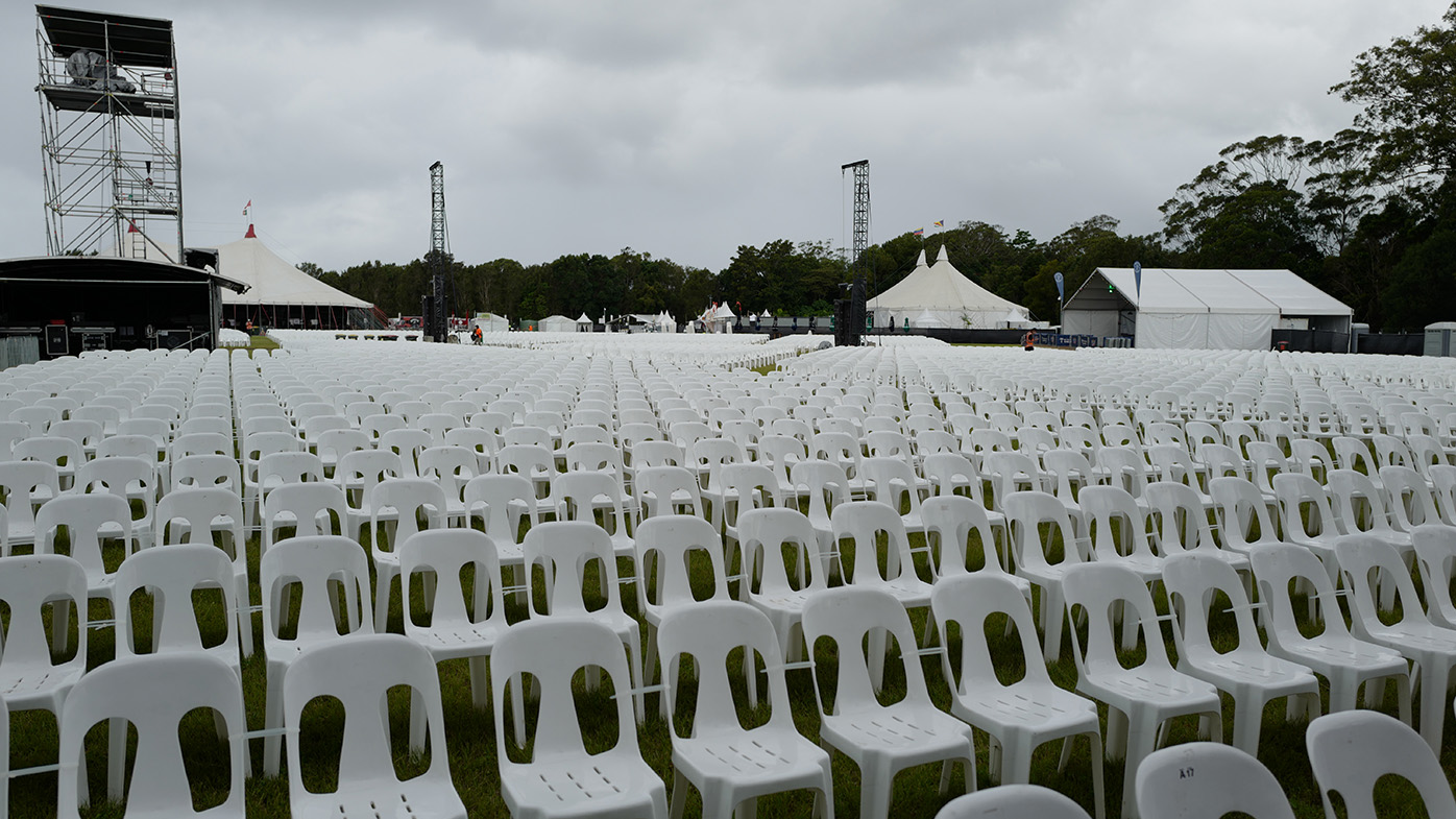 Rows of chairs set up for the now-cancelled Bluesfest.