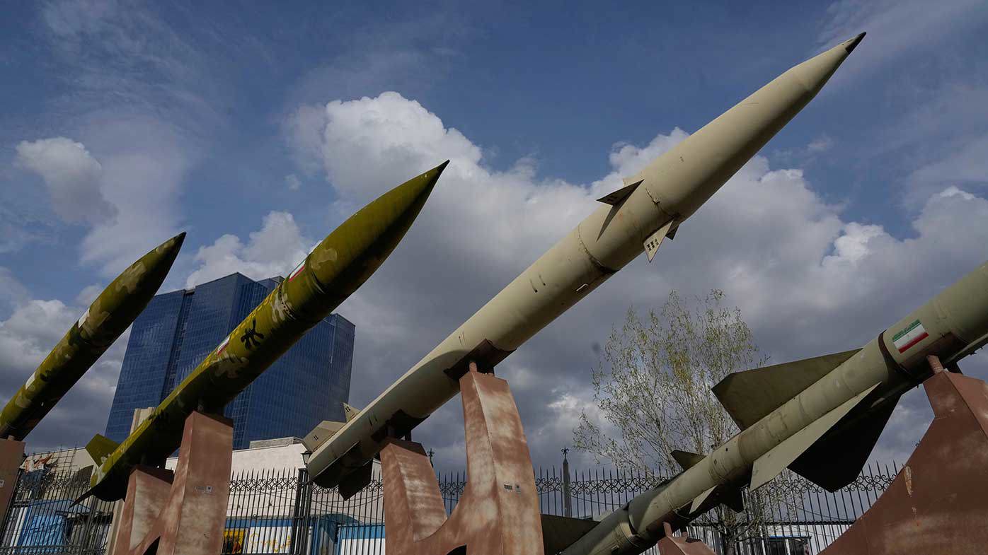 Iranian missiles on display at a park in Tehran.