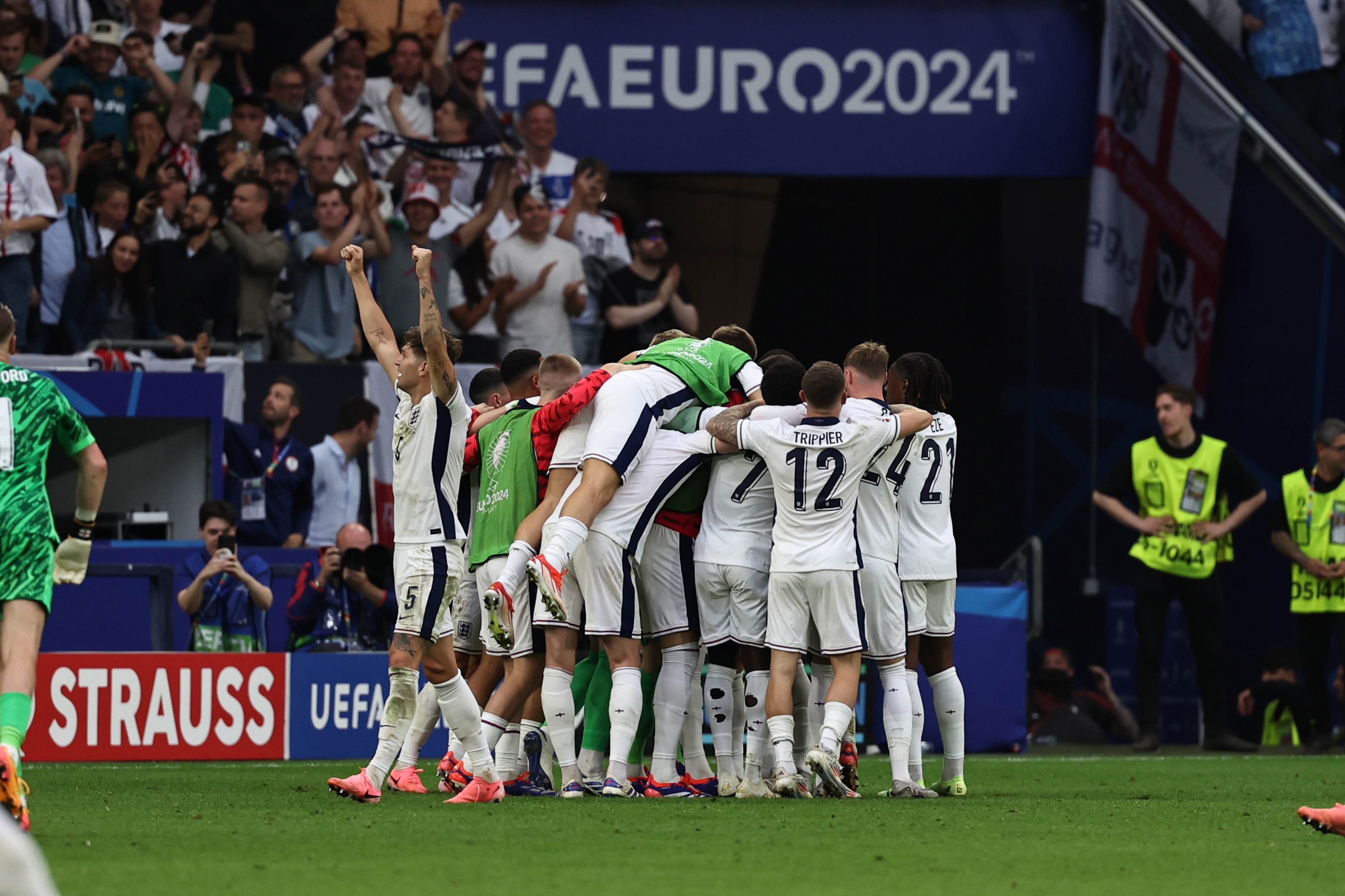 Jude Bellingham of England celebrating his goal to make it 1-1 against Slovakia.