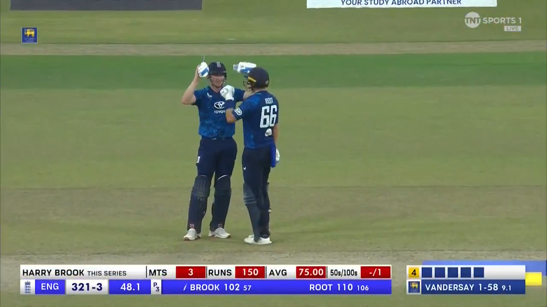 Harry Brook celebrates his century against Sri Lanka.