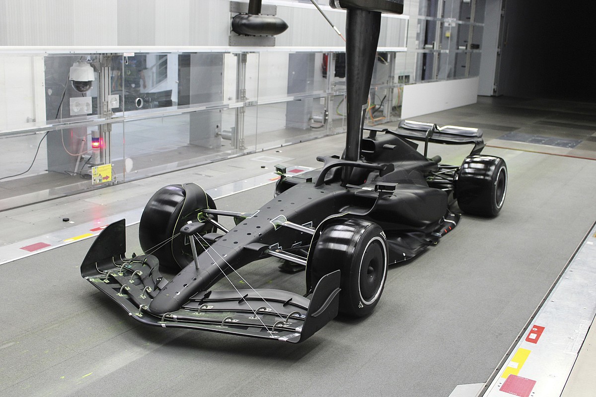 A model of a 2024-specification Cadillac Andretti F1 Team car.