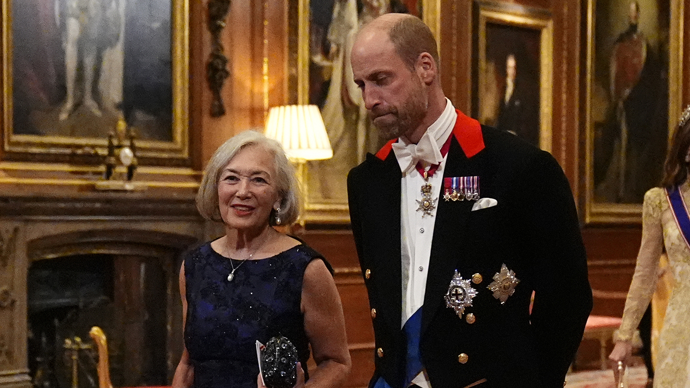 The Prince of Wales and Ms Paula Reynolds and the Princess of Wales with Michael Boulos, walk at the state banquet at Windsor Castle, Berkshire, on day one of US President Donald Trump's second state visit to the UK with his wife on September 17, 2025 in Windsor, England. 