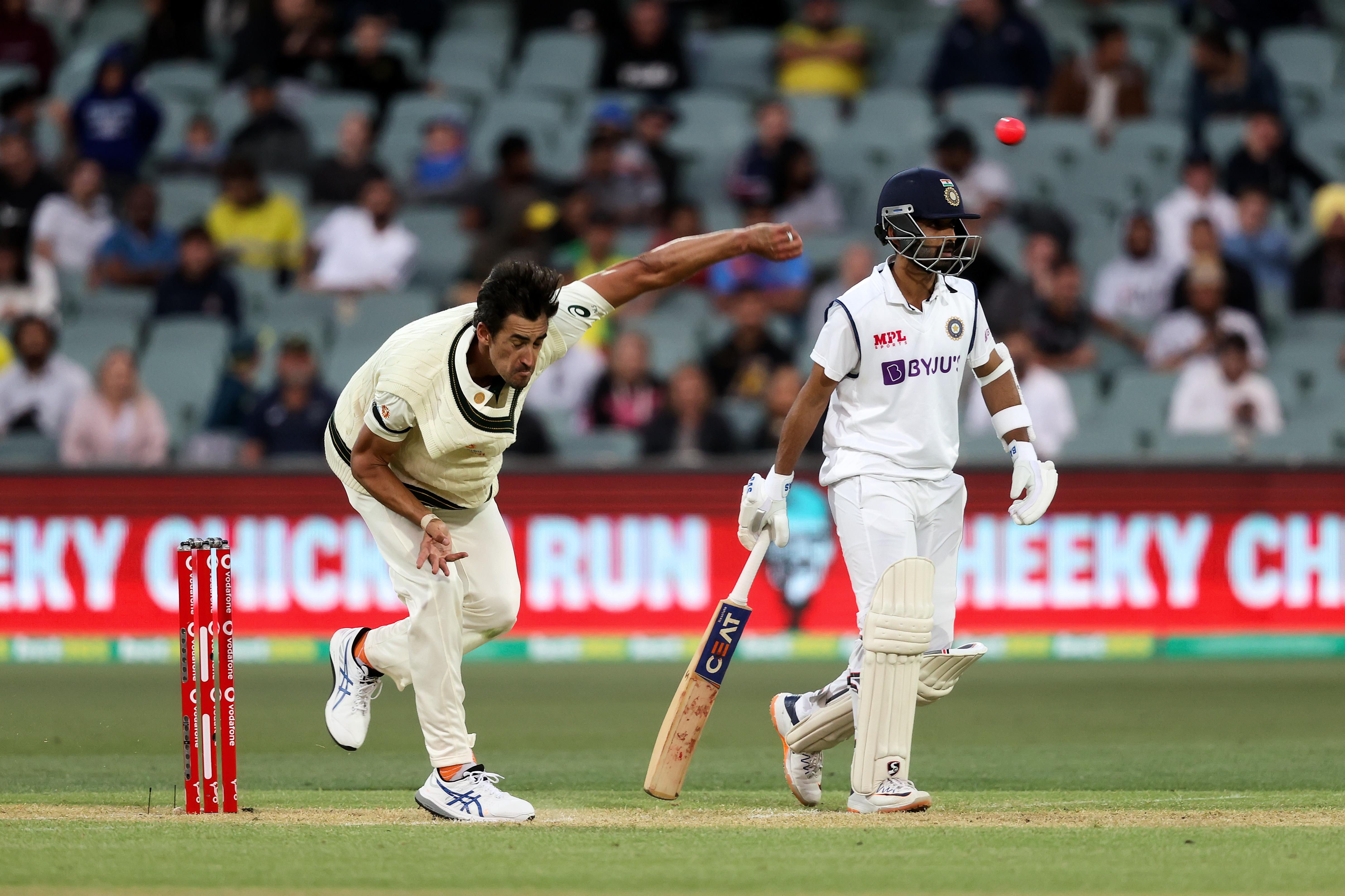 Mitchell Starc of Australia bowls the ball.