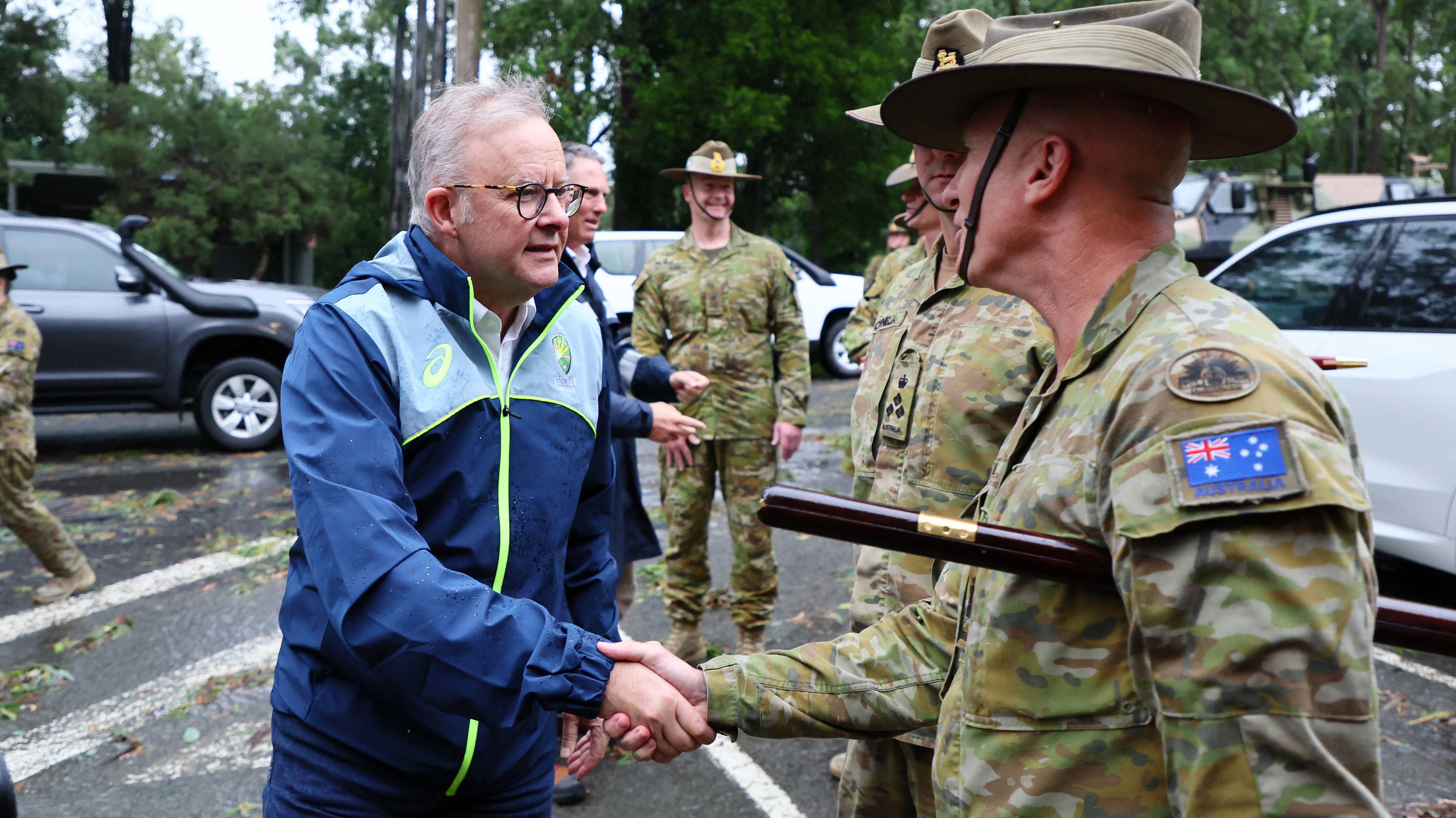 Prime Minister Anthony Albanese during a visit to the Gallipoli Barracks in Brisbane.