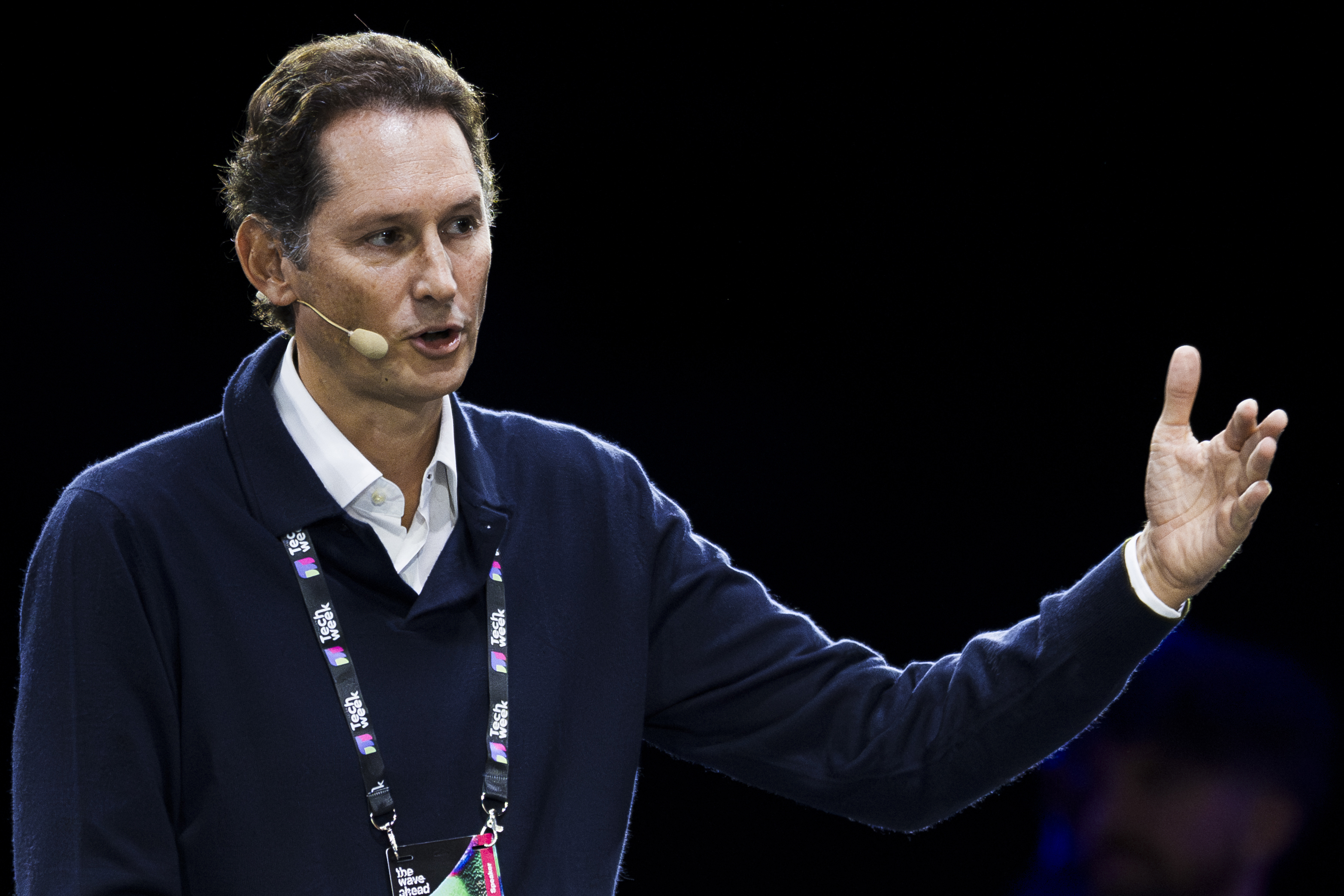 OGR, TURIN, ITALY - 2025/10/03: John Elkann, chairman of Stellantis, speaks on stage during the Italian Tech Week 2025. The Italian Tech Week is one of the most important technology events in Europe and it brings together over 15000 participants and more than 150 international speakers to discuss the latest developments in AI, space, climate, mobility, and health. (Photo by Nicolò Campo/LightRocket via Getty Images)
