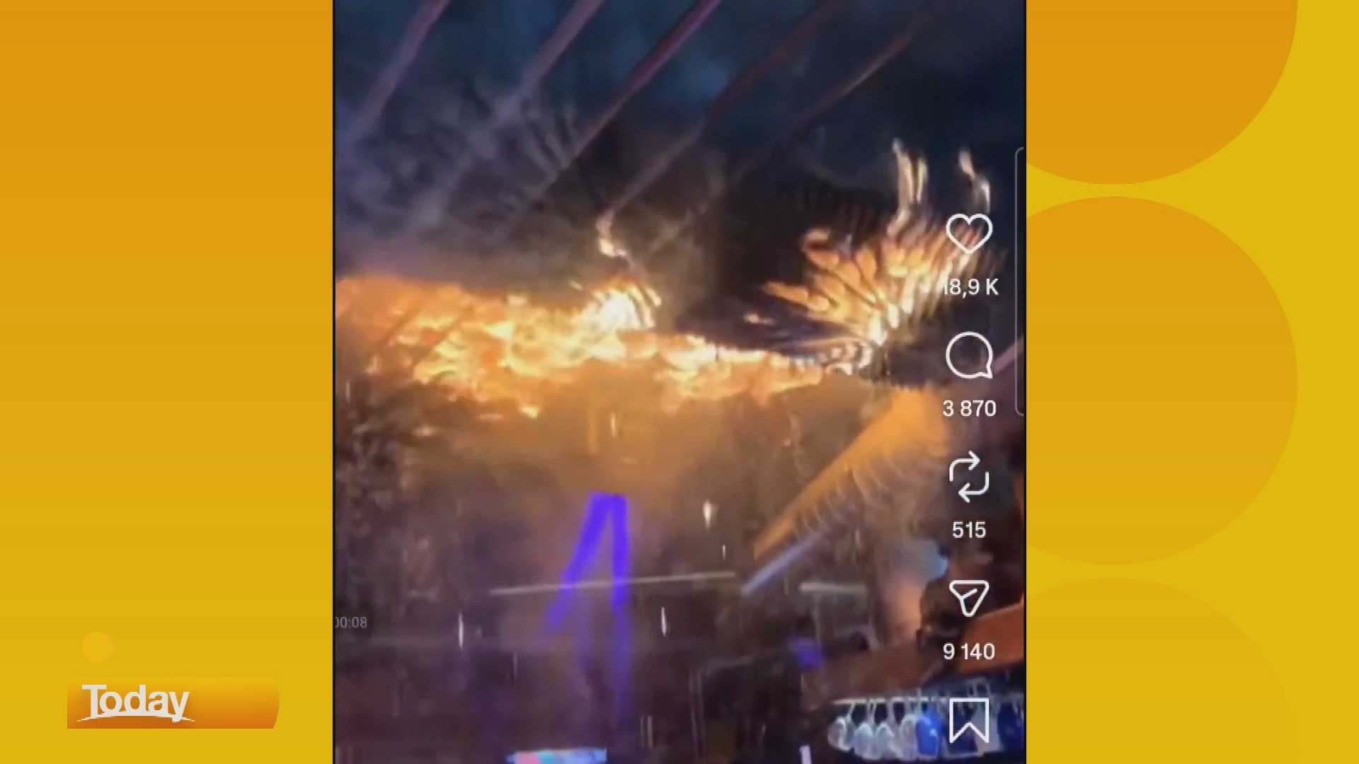 Videos showing the moment the bar went up in flames were posted to social media.