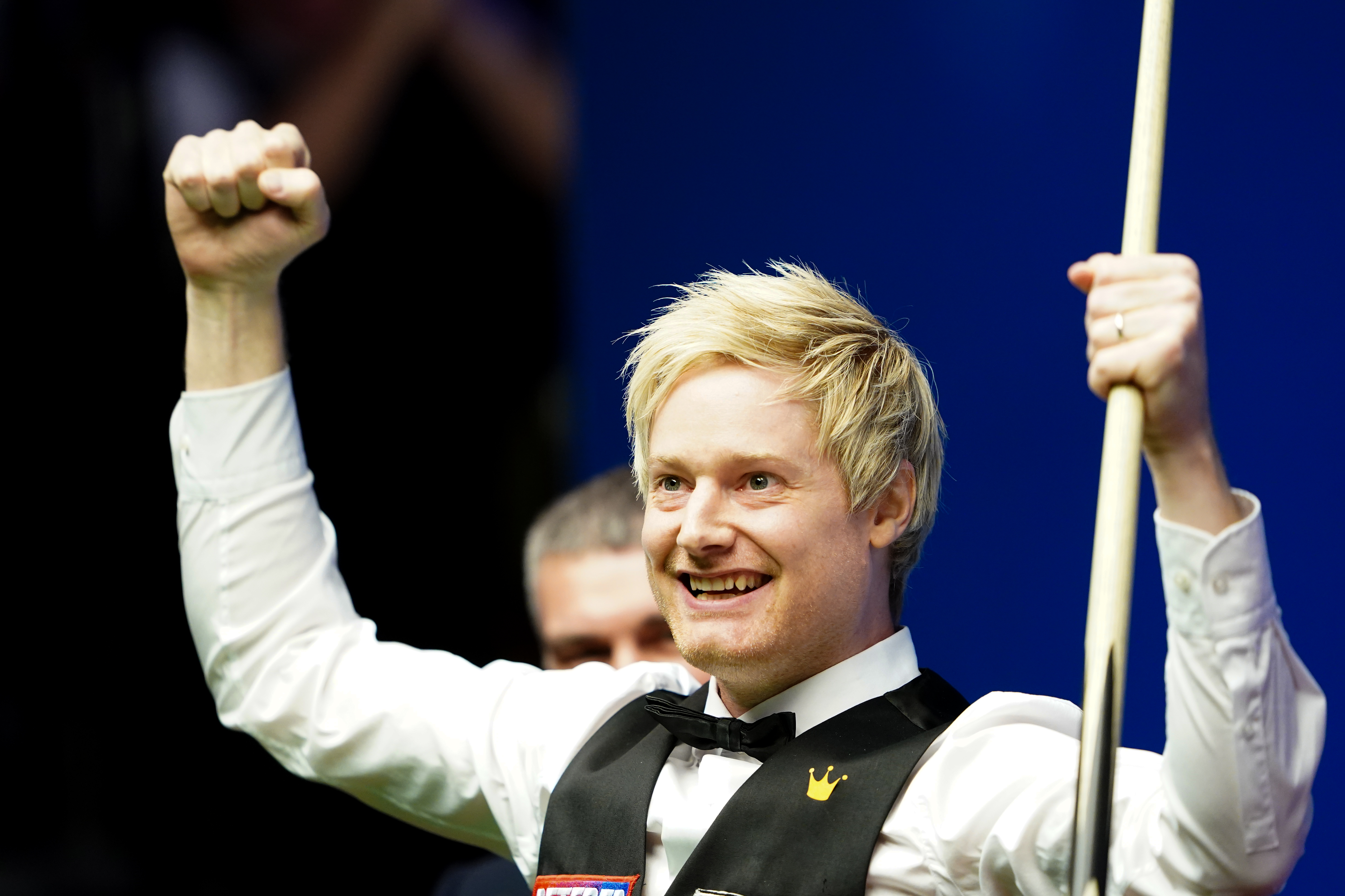 Australia's Neil Robertson celebrates making a 147 against England's Jack Lisowski during day 10 of the World Snooker Championships at The Crucible, Sheffield.