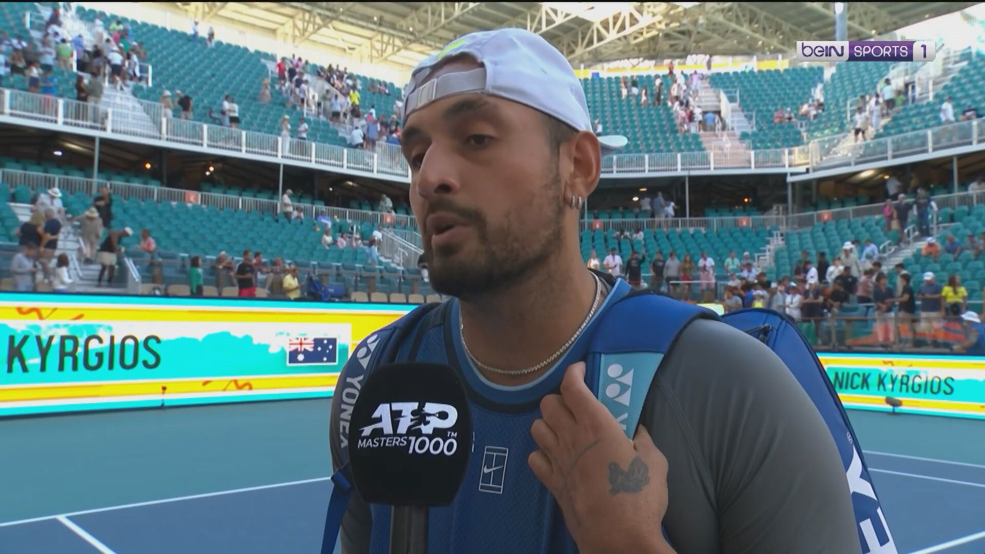 Nick Kyrgios speaks after his win in Miami.