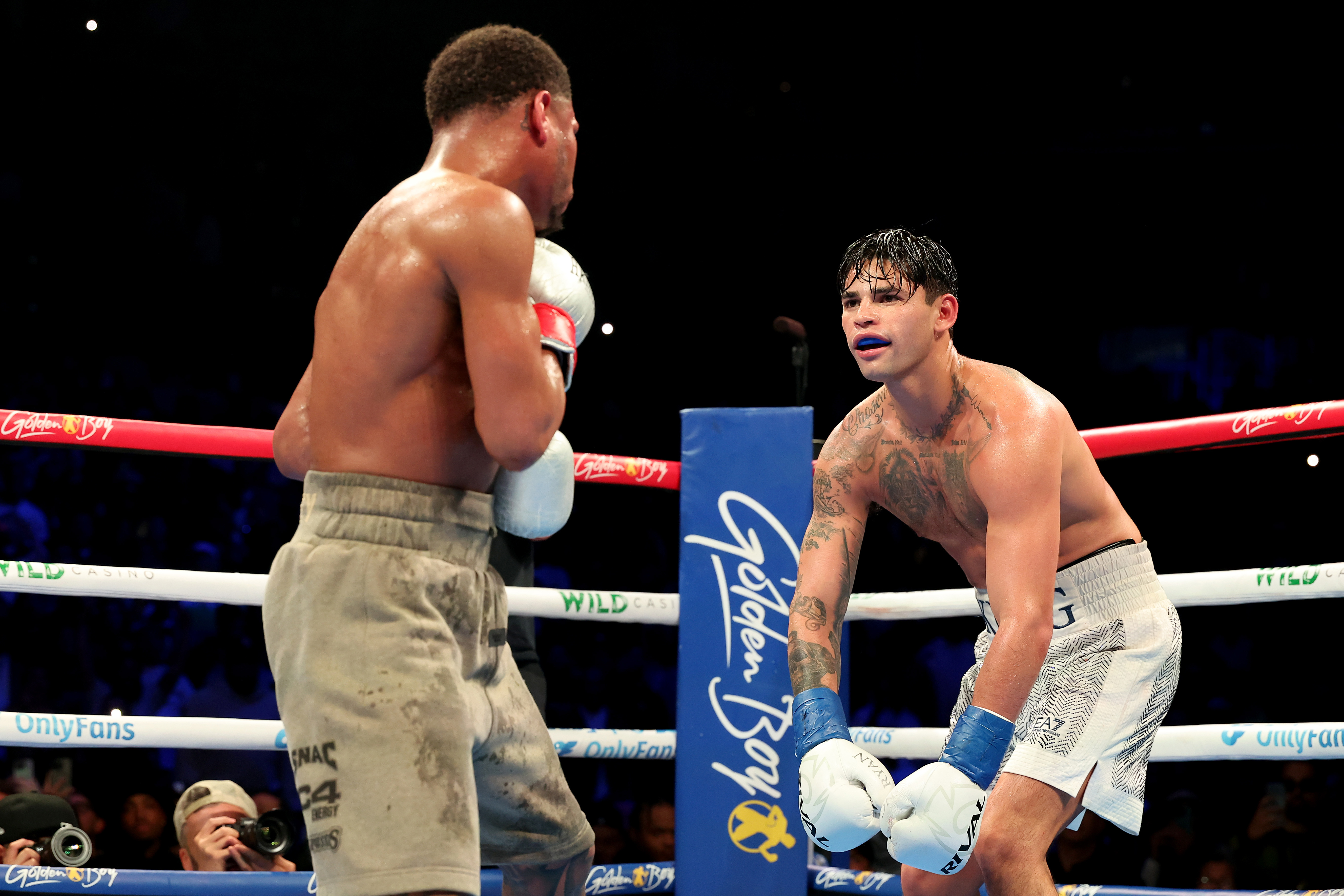 Ryan Garcia taunts Devin Haney at the Barclays Centre.