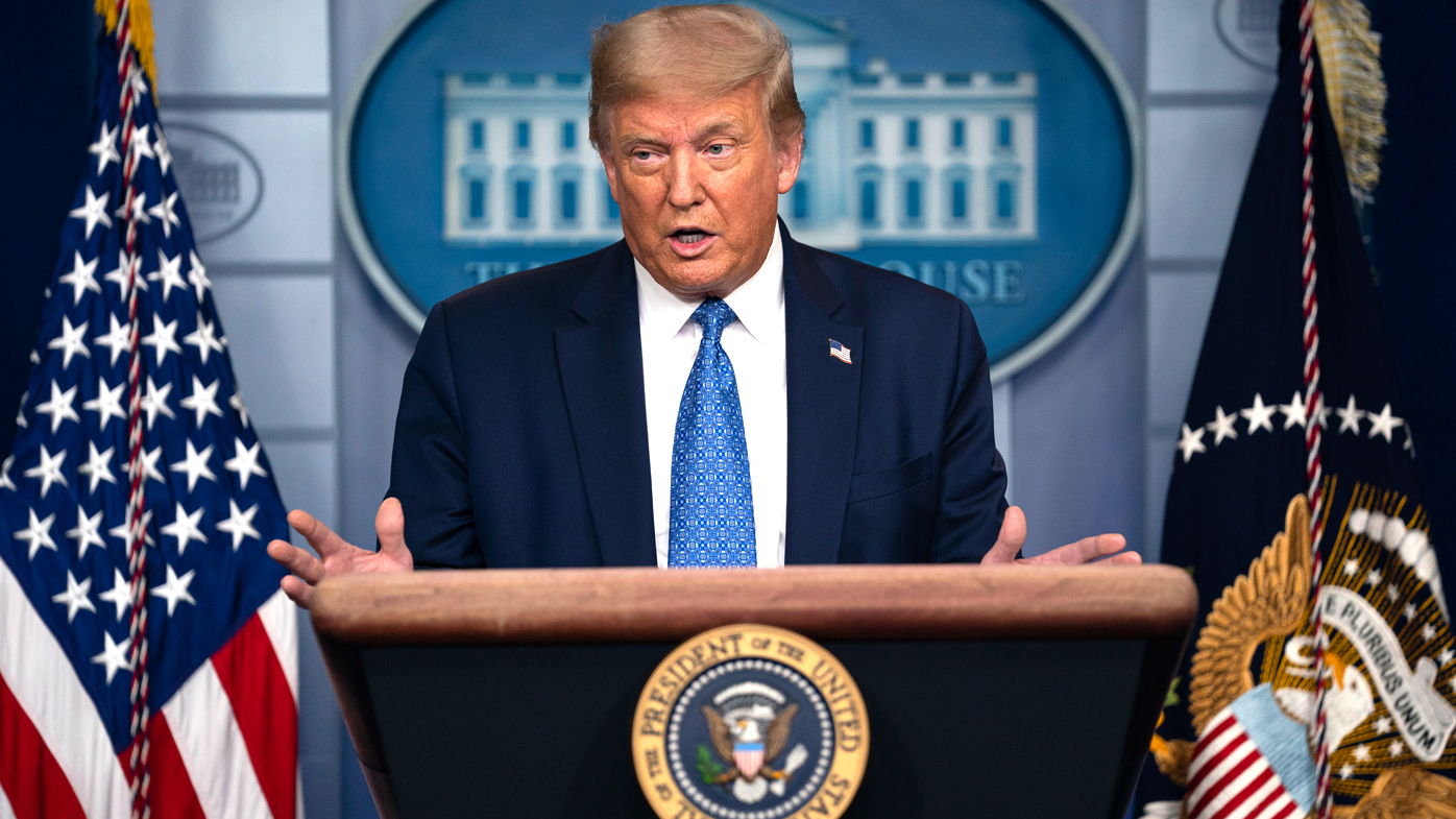 President Donald Trump speaks during a news conference at the White House, addressing his administration's response to the coronavirus pandemic.