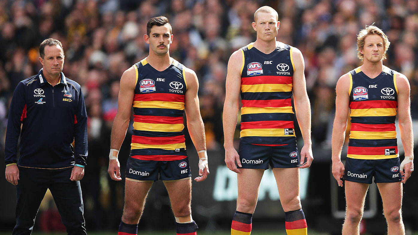 Adelaide Crows players perform power stance