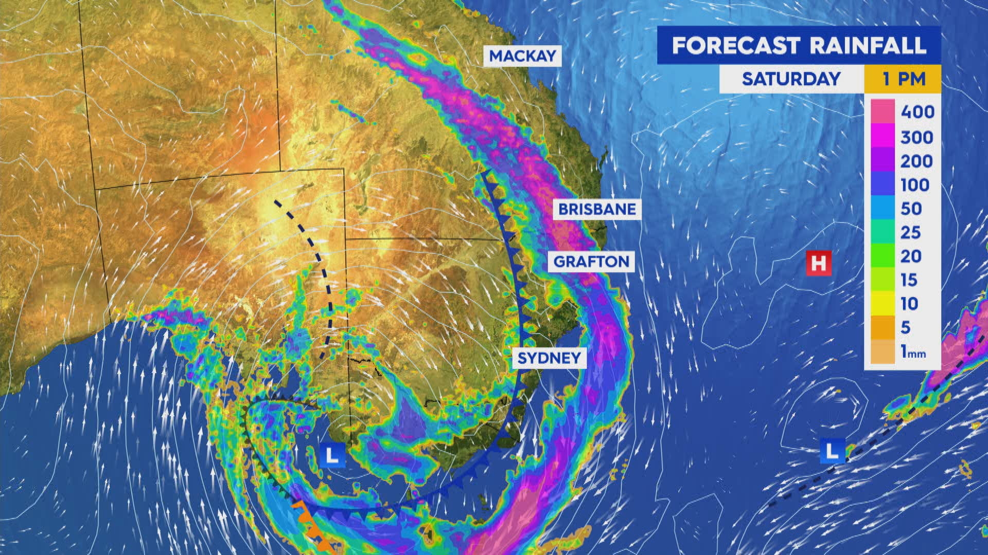 The wet weather will stretch from Queensland down to Tasmania 