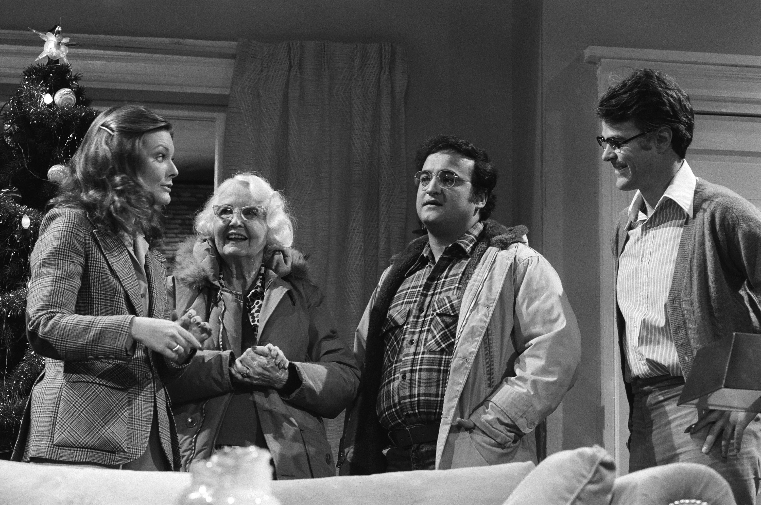 'Elderly Girlfriend' sketch (From left) Jane Curtin, Miskel Spillman, John Belushi and Dan Aykroyd in a sketch called "Elderly Girlfriend." 