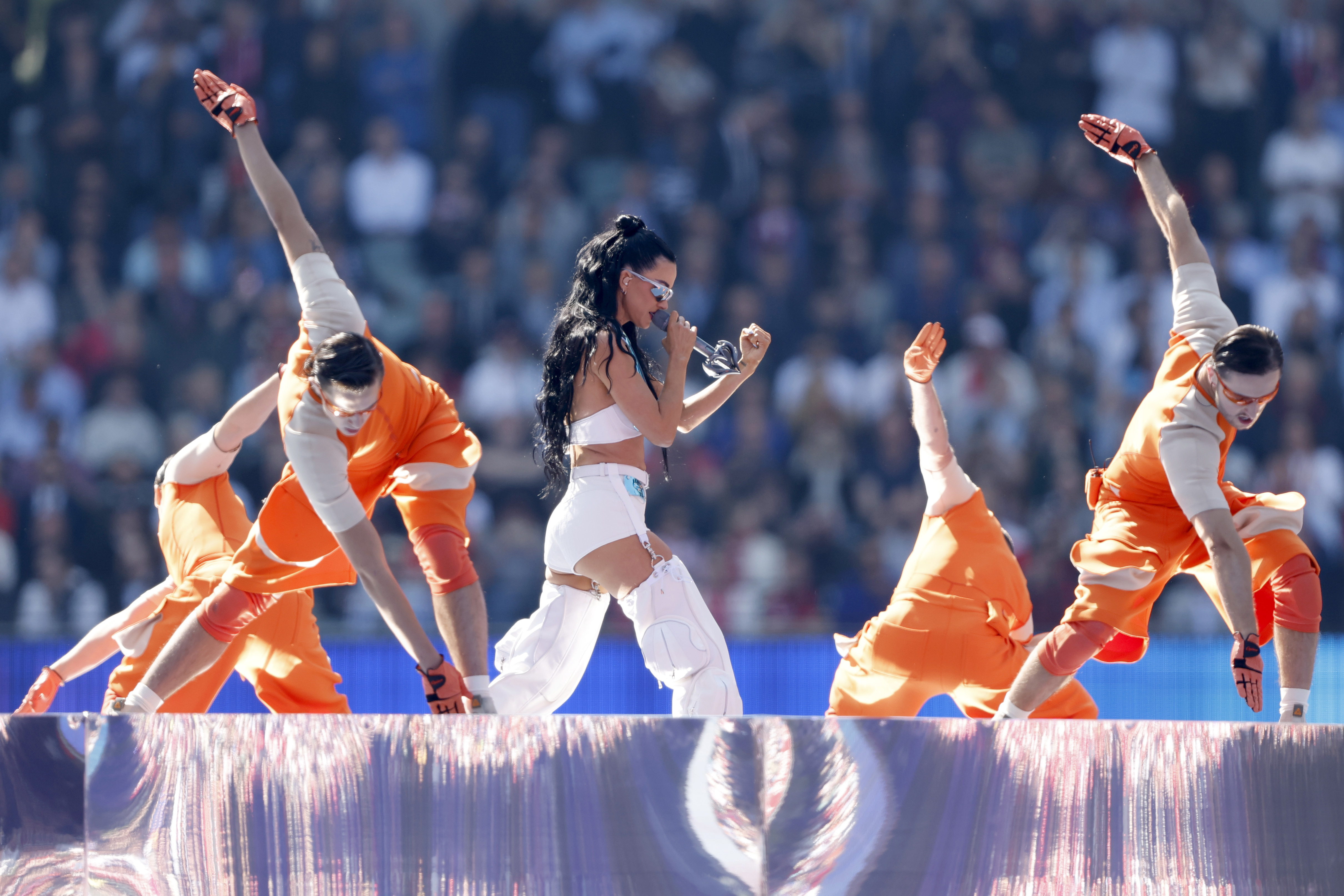 Katy Perry performs before the AFL Grand Final match between Sydney Swans and Brisbane Lions at Melbourne Cricket Ground, on September 28, 2024, in Melbourne, Australia. (Photo by Darrian Traynor/AFL Photos/via Getty Images)