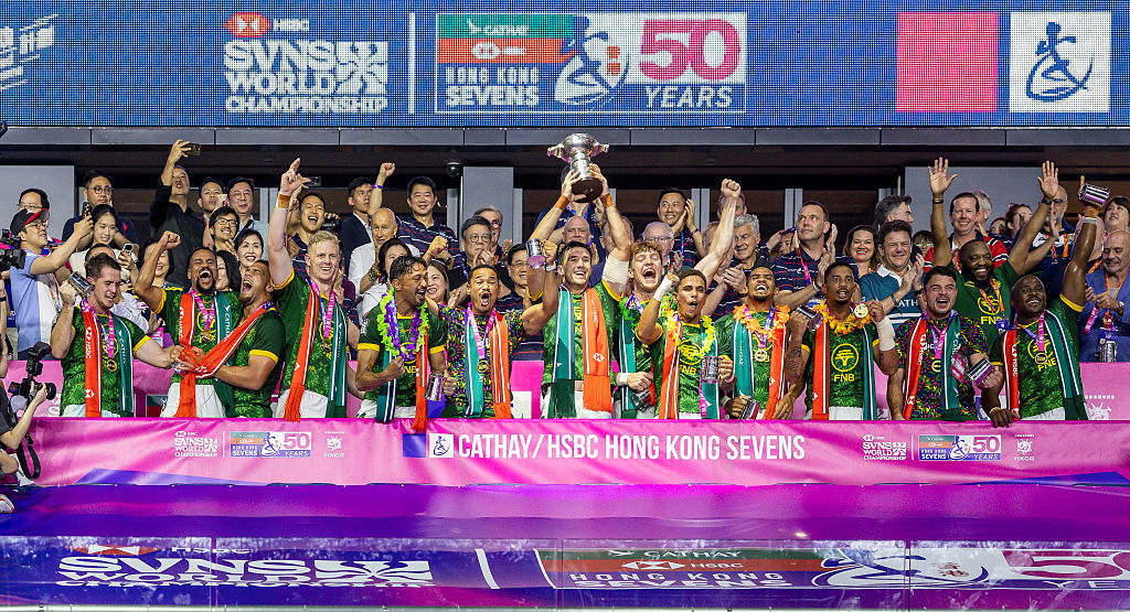 South Africa after winning the Hong Kong Sevens at Kai Tak Stadium.