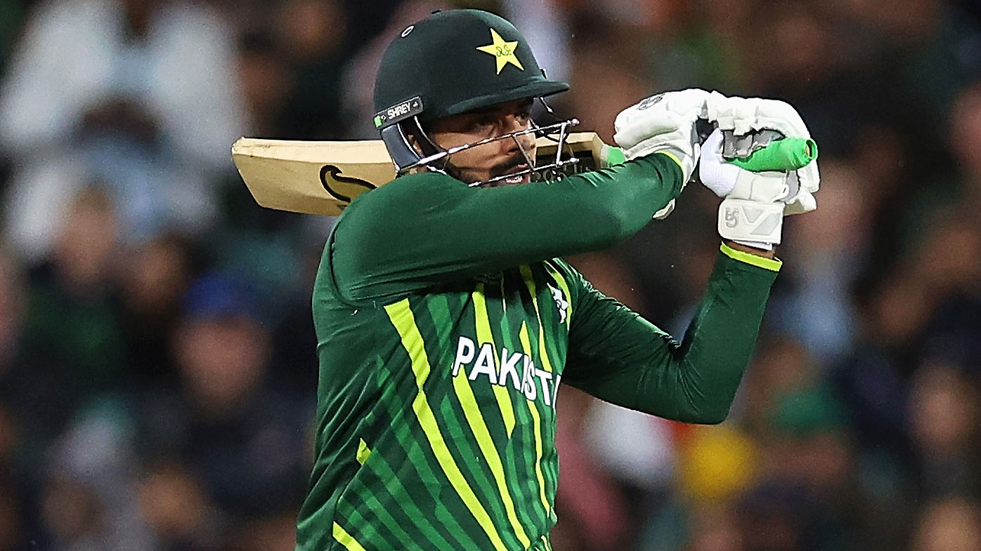 Pakistan's Shadab Khan plays a shot against South Africa