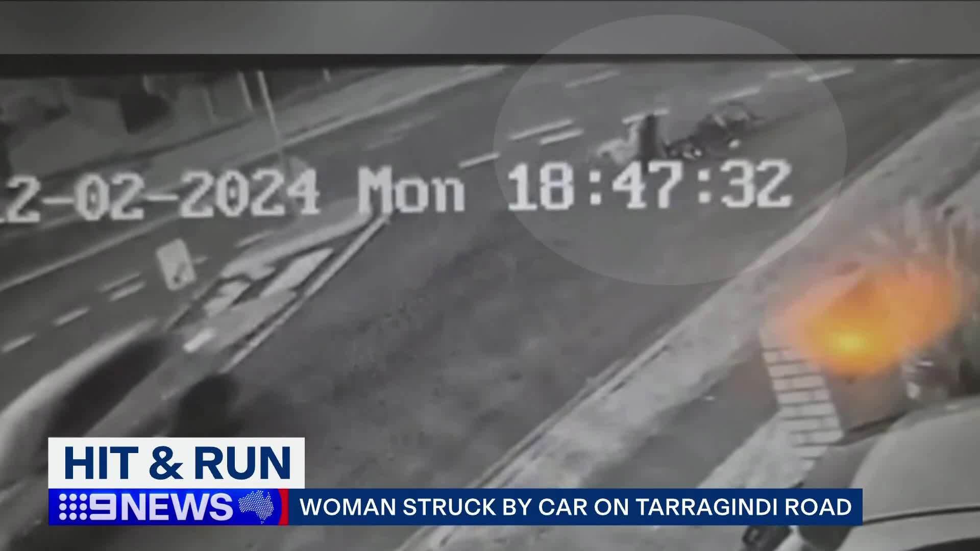 CCTV footage has captured the moment a woman was injured in a hit and run in Brisbane's south yesterday evening.