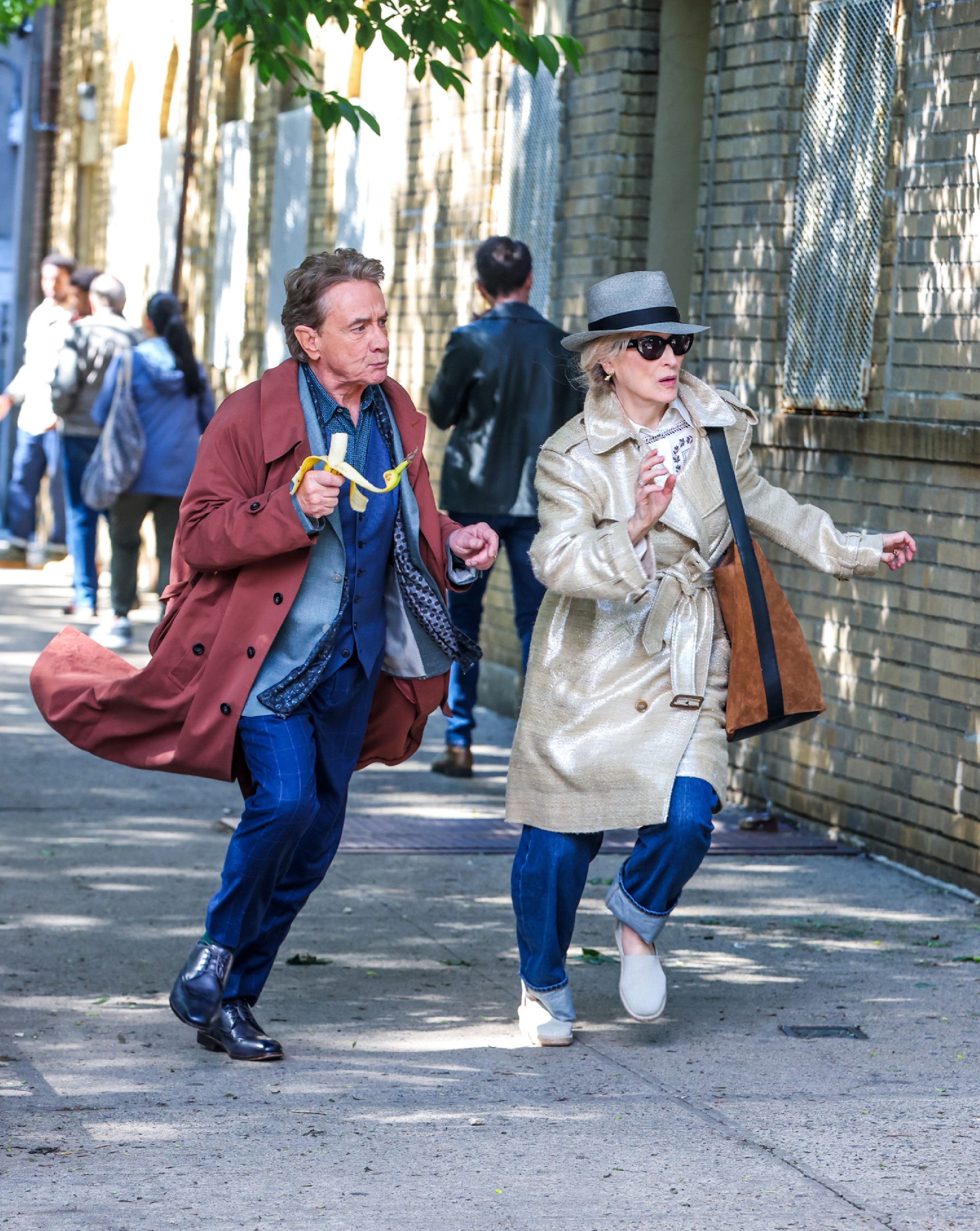 NEW YORK, NY - MAY 7: Martin Short and Meryl Streep are seen on the set of 'Only Murders in the Building' on May 7, 2025 in New York, New York. (Photo by MEGA/GC Images)