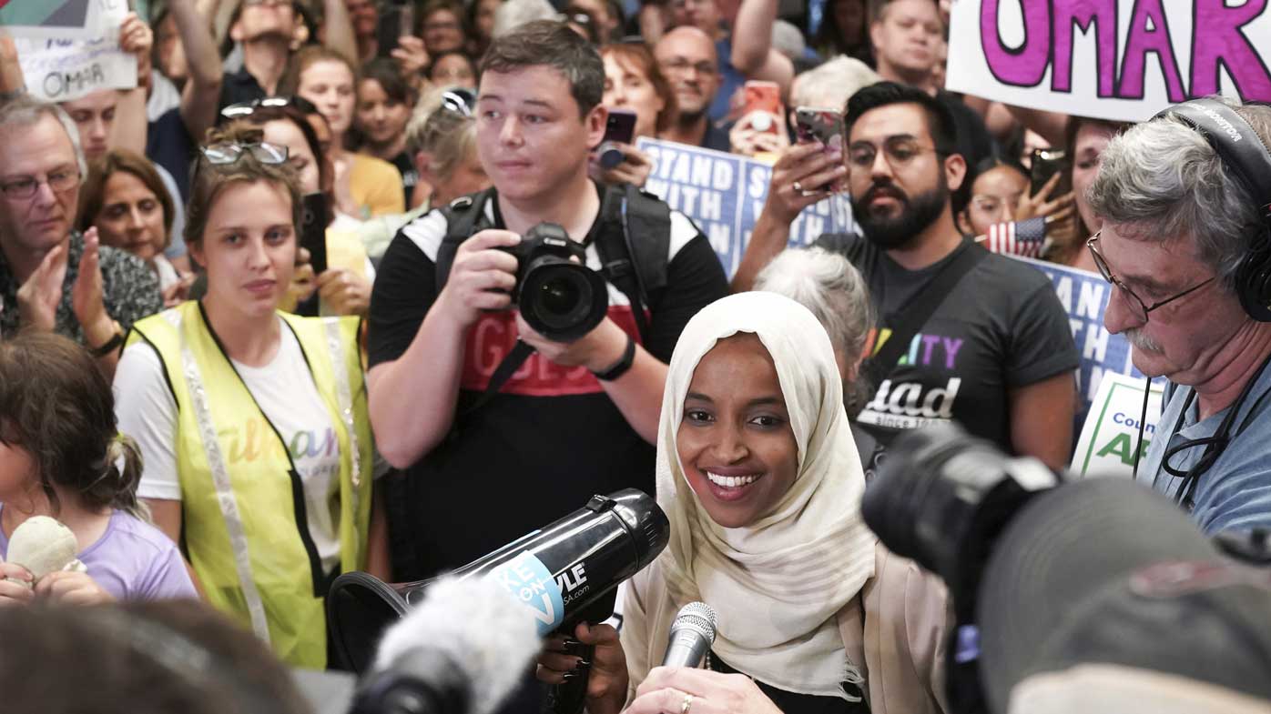 Ilhan Omar was welcomed to her hometown of Minneapolis by a crowd of supporters.