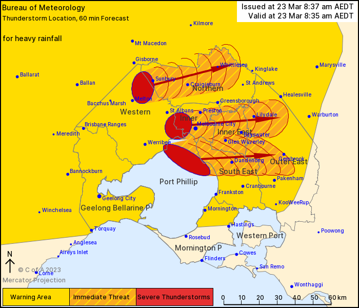 Melbourne and surrounds are bracing for severe storms, with flash flooding likley.