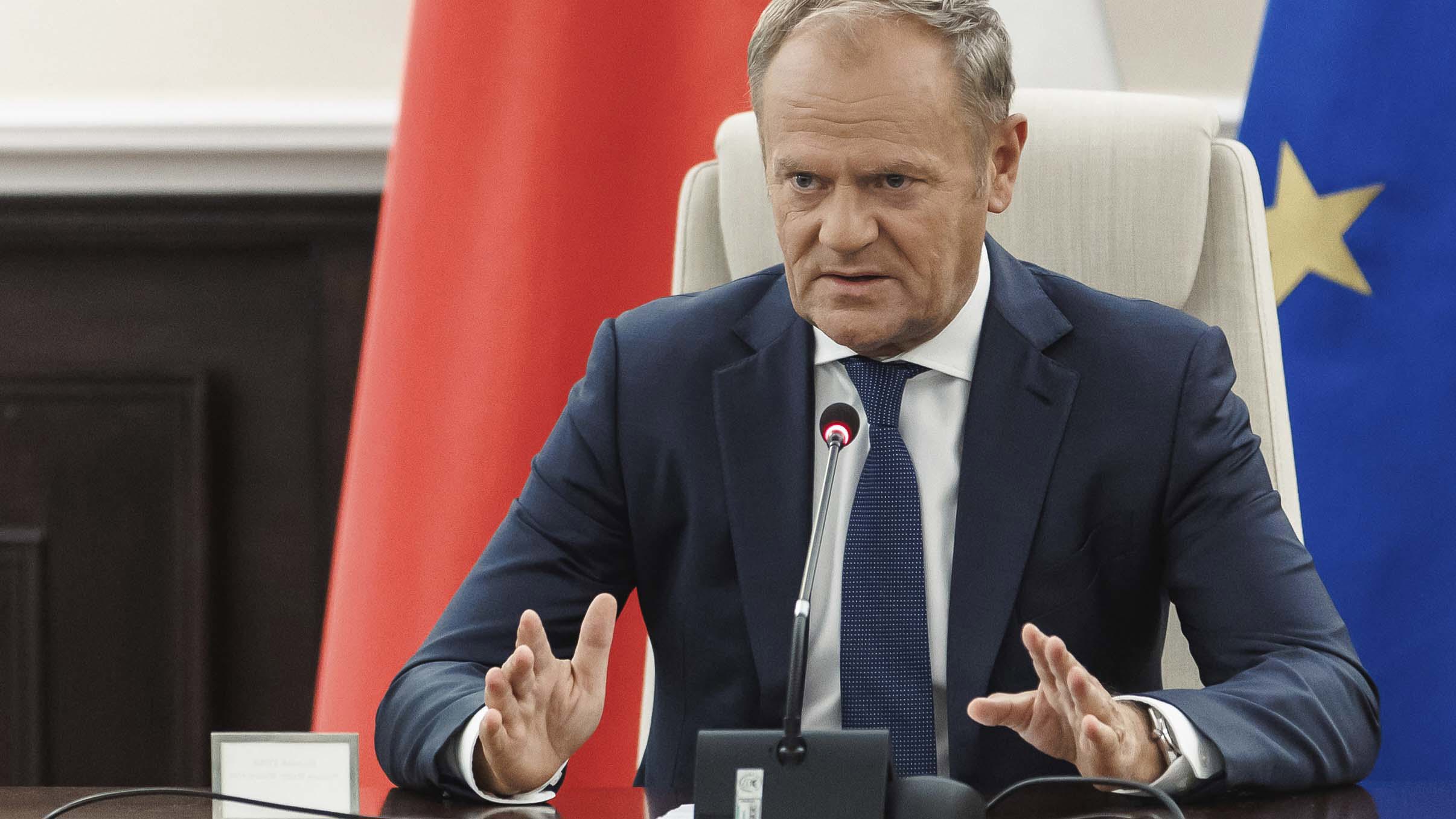Polish Prime Minister Donald Tusk holds an extraordinary government meeting at the chancellery, with military and emergency services officials, following violations of Polish airspace during a Russian attack in Warsaw, Poland, 