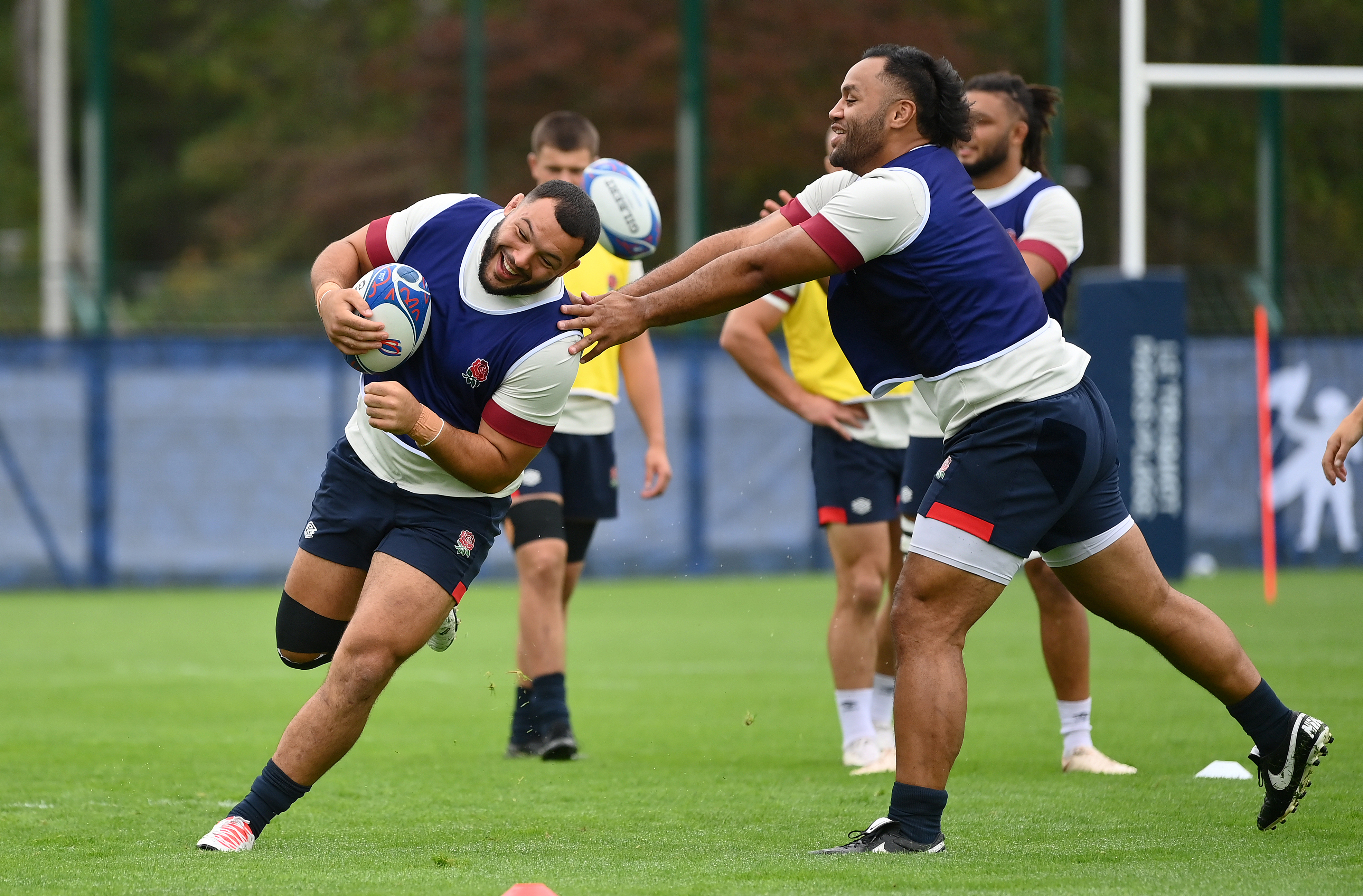 Ellis Genge takes on Billy Vunipola during a training session.